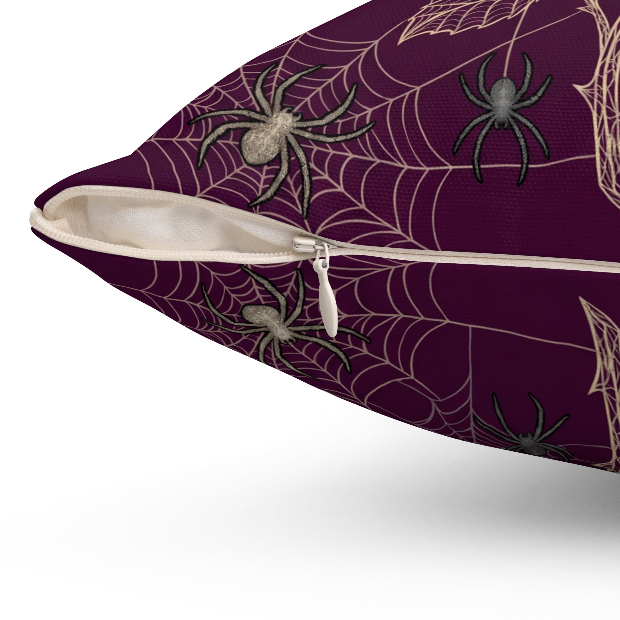 Gothic Spiderweb Rose Pillow | Burgundy Decorative Throw Pillow