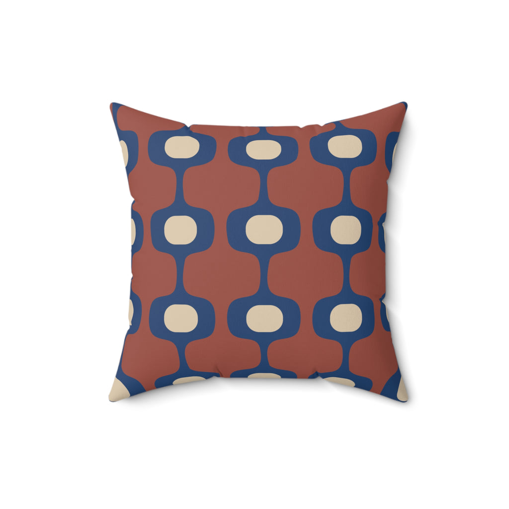 Mid-Century Geometric Pattern Pillow, Retro Terracotta Navy Accent
