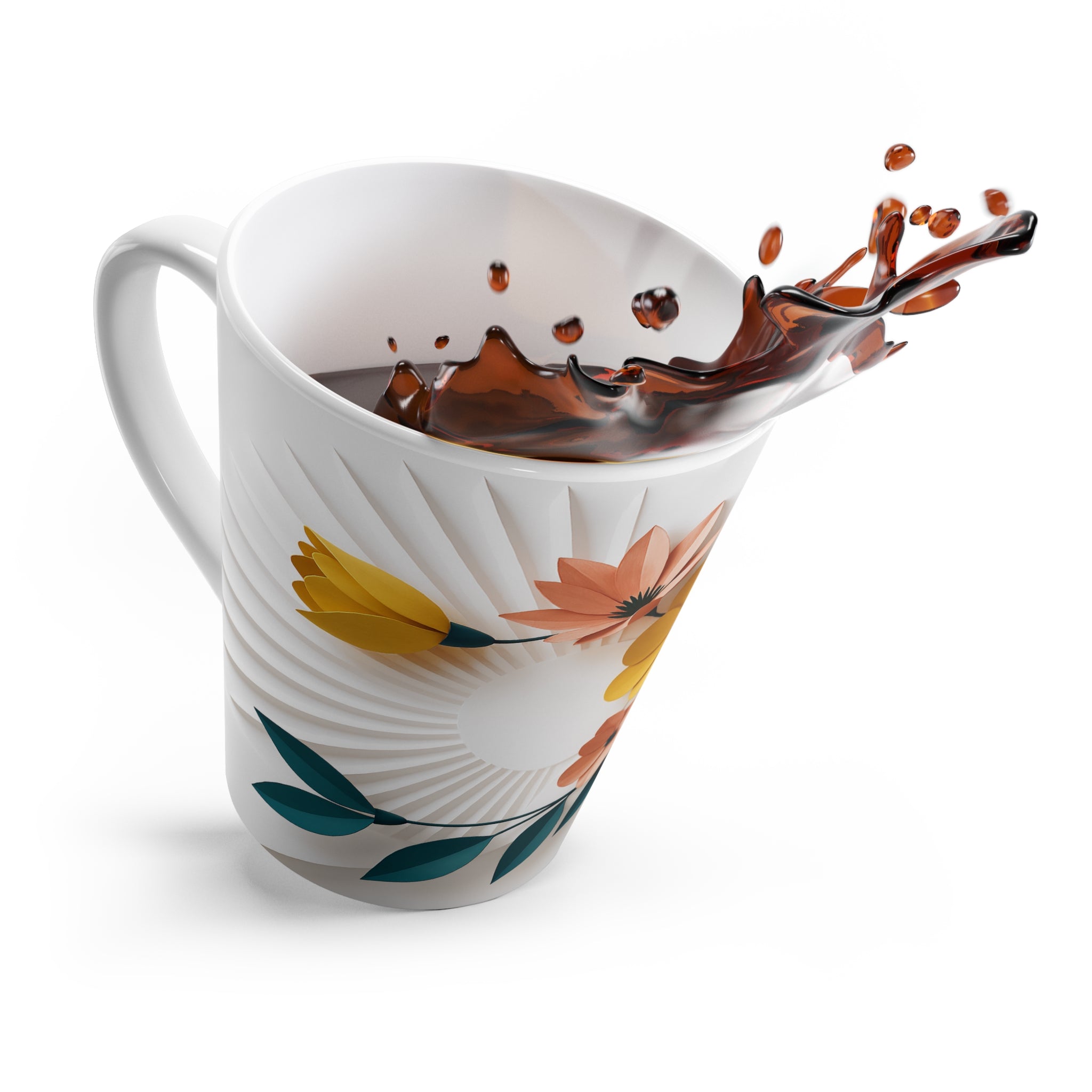 Retro Botanical Paper Art Flowers Latte Mug | Modern Floral Cottagecore Kitchen