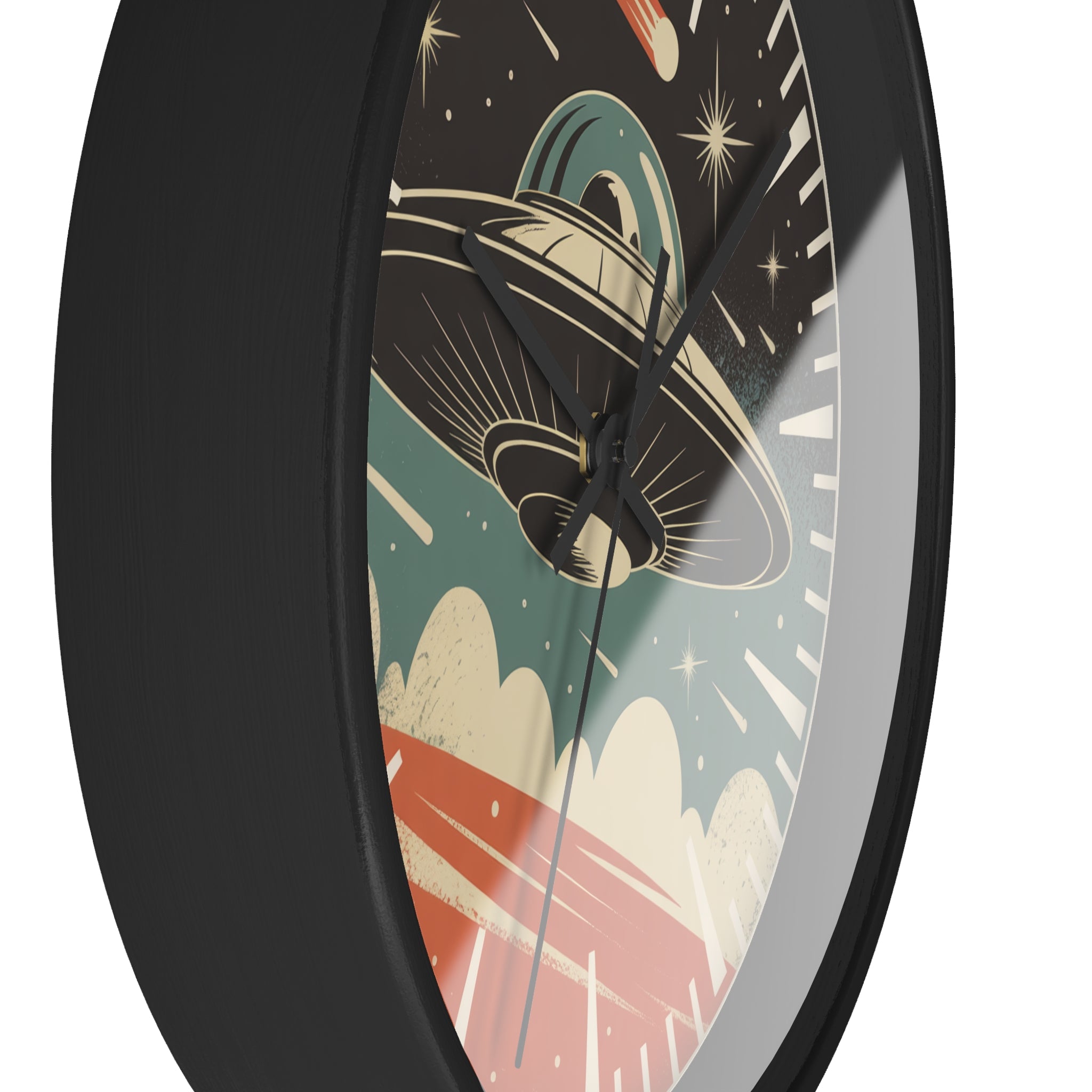 Mid Century Modern Clock, Vintage UFO Wall Clock, Retro Sci Fi Space Decor, 1950s Pulp Magazine Style, Flying Saucer Starburst Clock