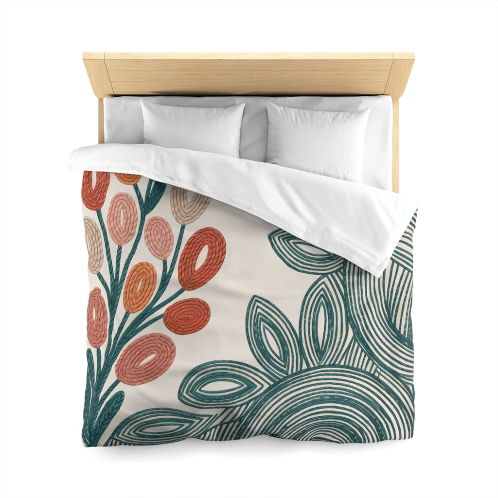 Modern Folk Botanical Duvet Cover | Boho | Mid-Century Floral, Terracotta Teal