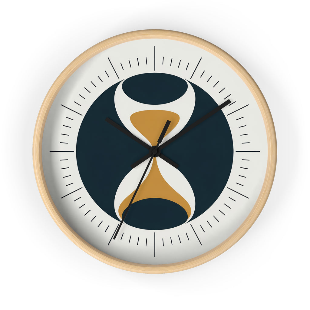 Mid Century Modern Clock | Atomic Retro Minimalist Hourglass Wall Clock | Navy & Gold
