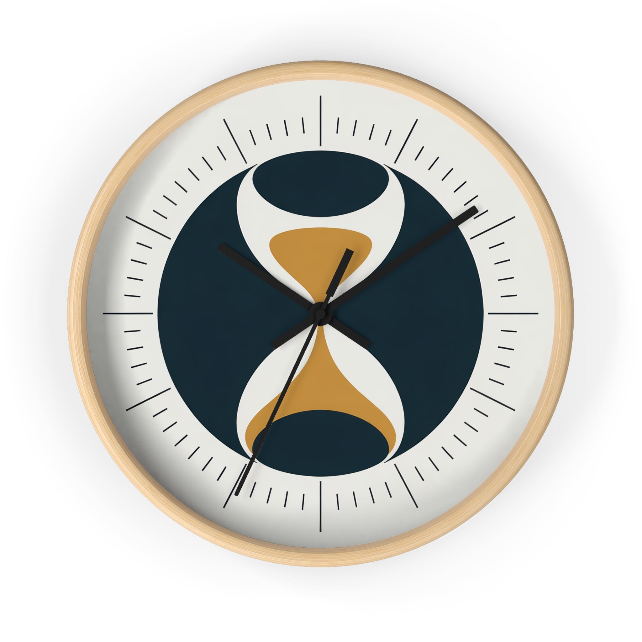 Mid Century Modern Clock | Atomic Retro Minimalist Hourglass Wall Clock | Navy & Gold