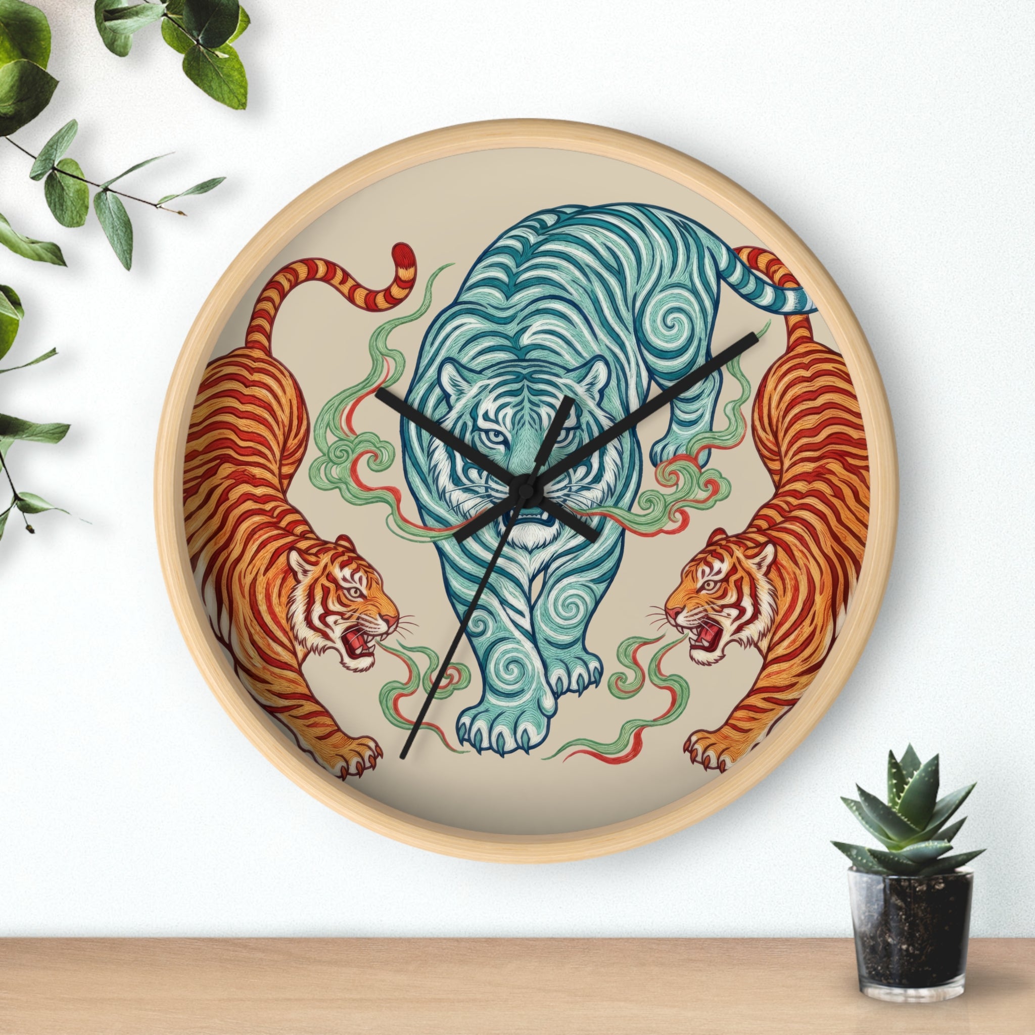 Chinoiserie Three Tigers Wall Clock | Mid Century Modern