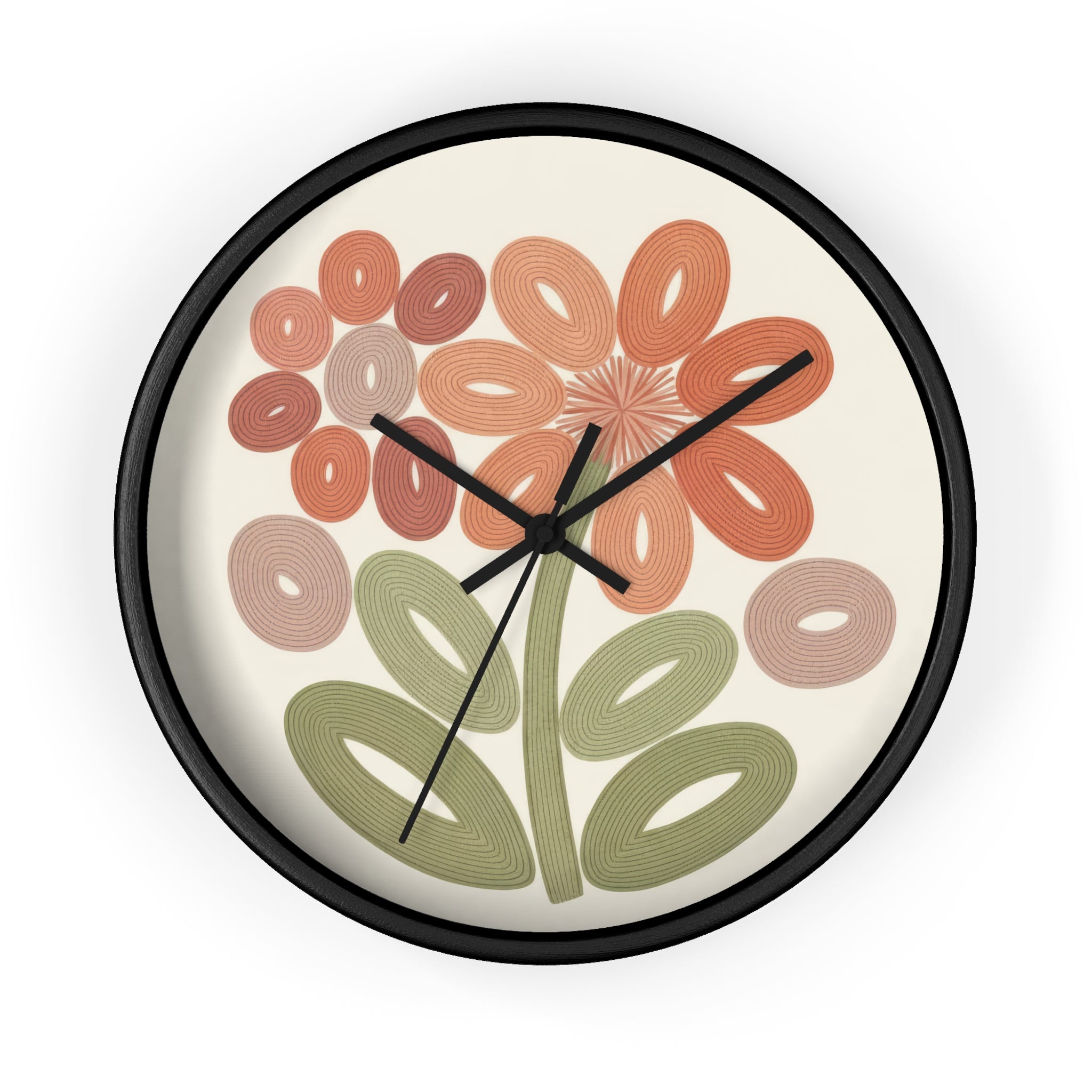 Mid Century Modern Clock, Retro Botanical Flower, Abstract Floral Kitchen Clock, Scandinavian Boho Home Decor
