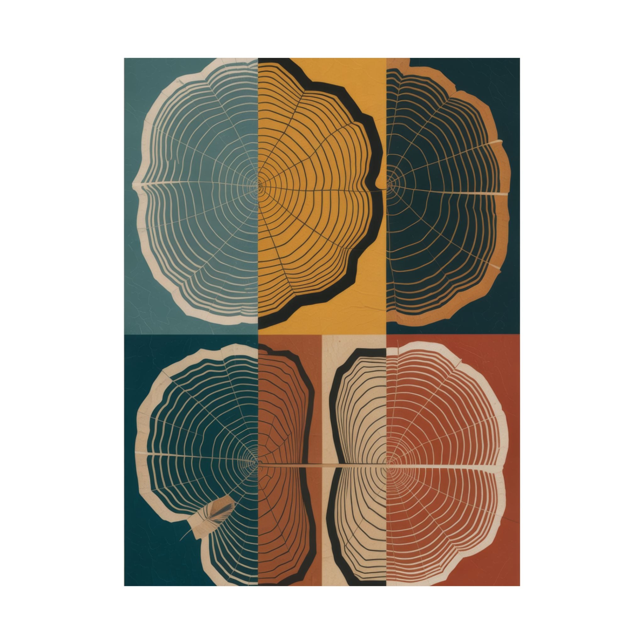 Tree Ring Abstract Art Print | Mid Century Modern Geometric Poster | Growth Rings Wall Art | Japandi Teal Mustard Retro Nature Decor