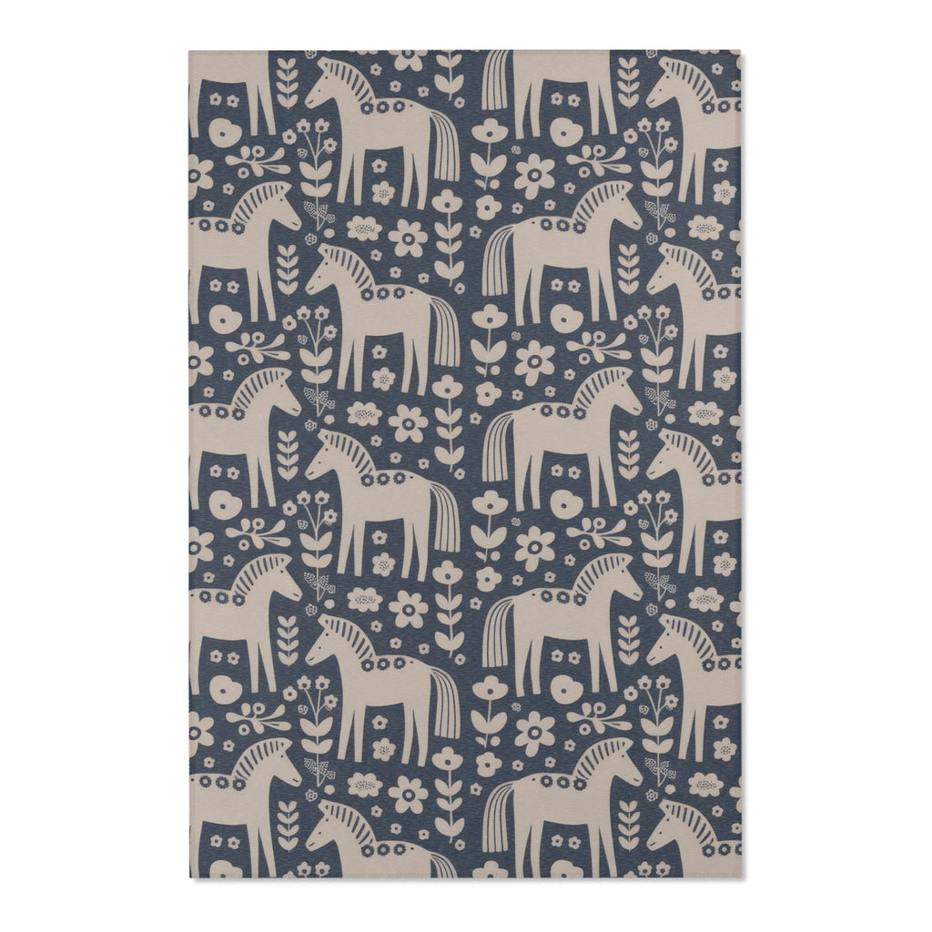Scandinavian Dala Horse Pattern Area Rug | Folk Art Nordic Floral