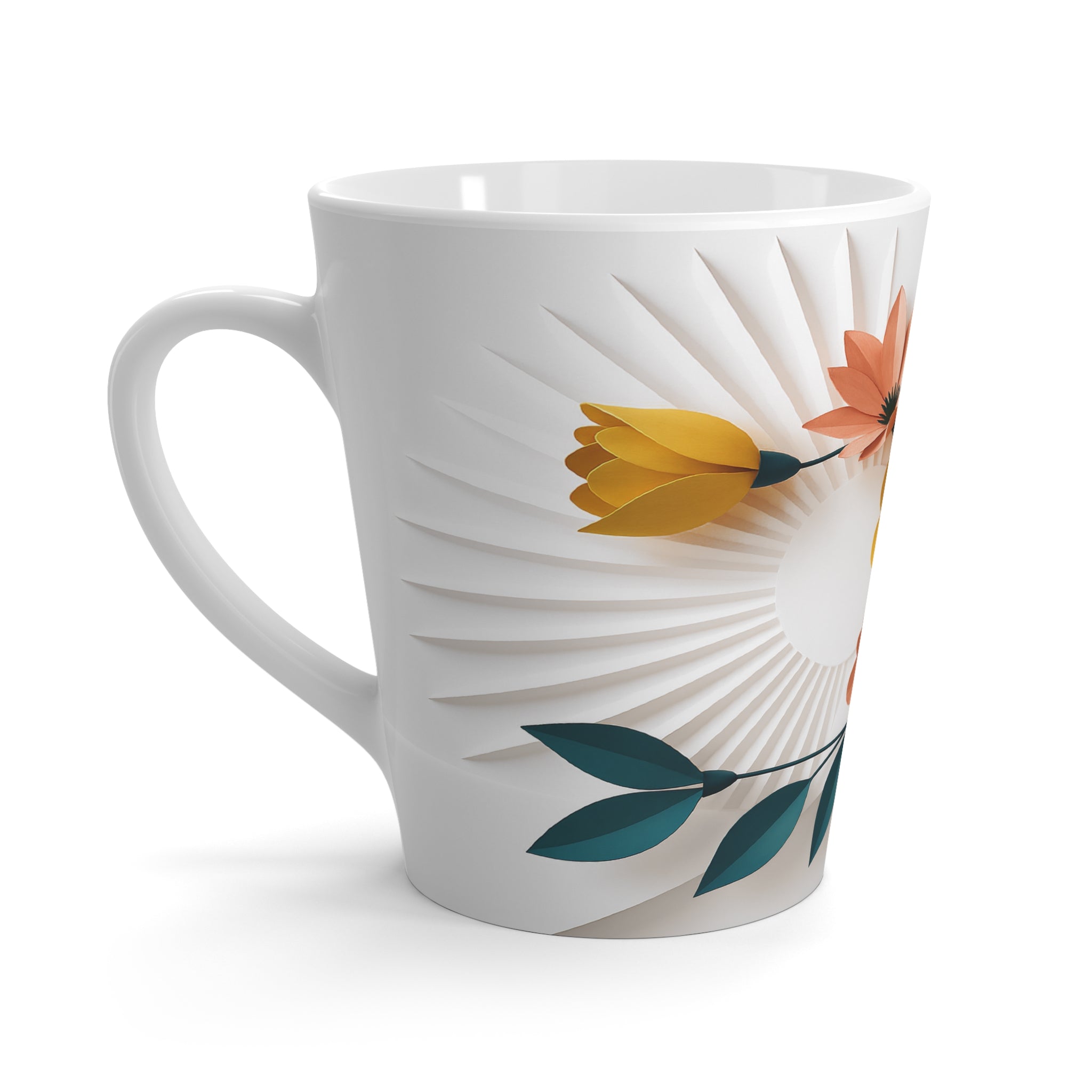 Retro Botanical Paper Art Flowers Latte Mug | Modern Floral Cottagecore Kitchen