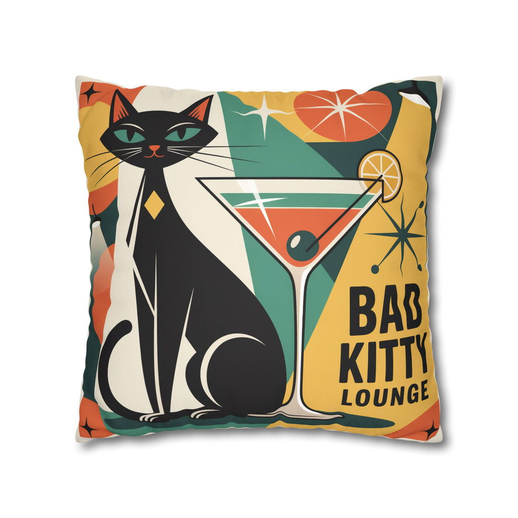 Bad Kitty Mid Century Modern Faux Suede Square Pillowcase | Retro Cat Accent