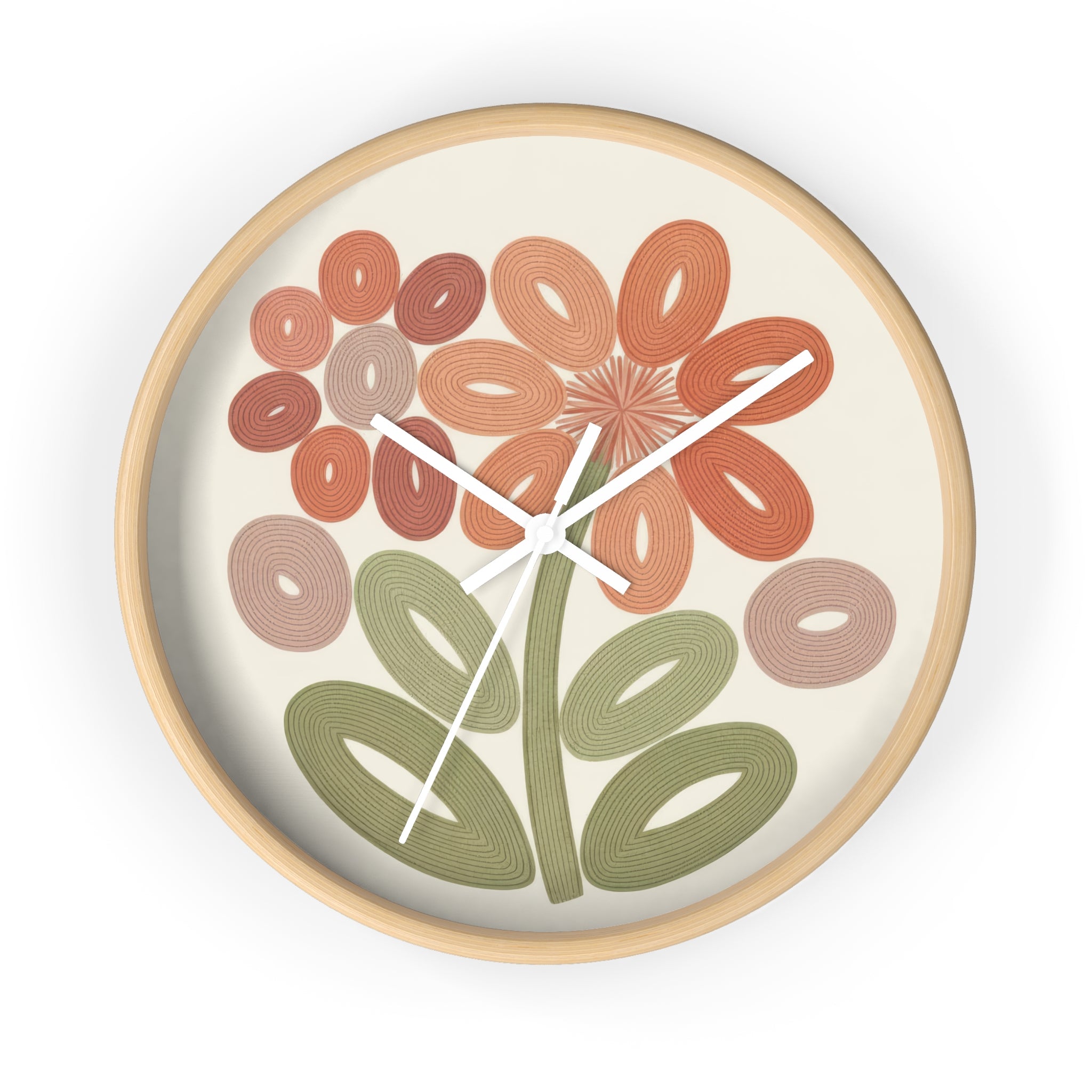 Mid Century Modern Clock, Retro Botanical Flower, Abstract Floral Kitchen Clock, Scandinavian Boho Home Decor