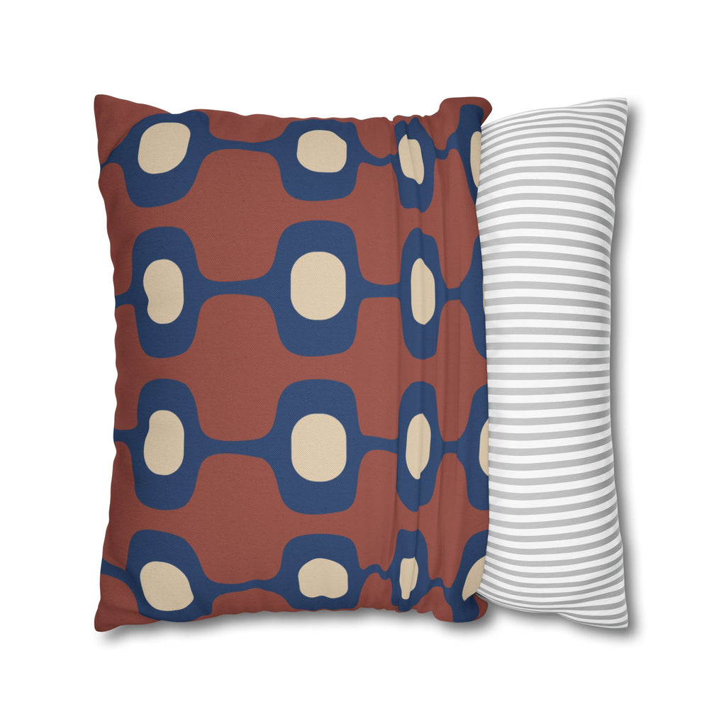 Mid-Century Geometric Repeat Square Pillowcase | Terracotta Navy Cream