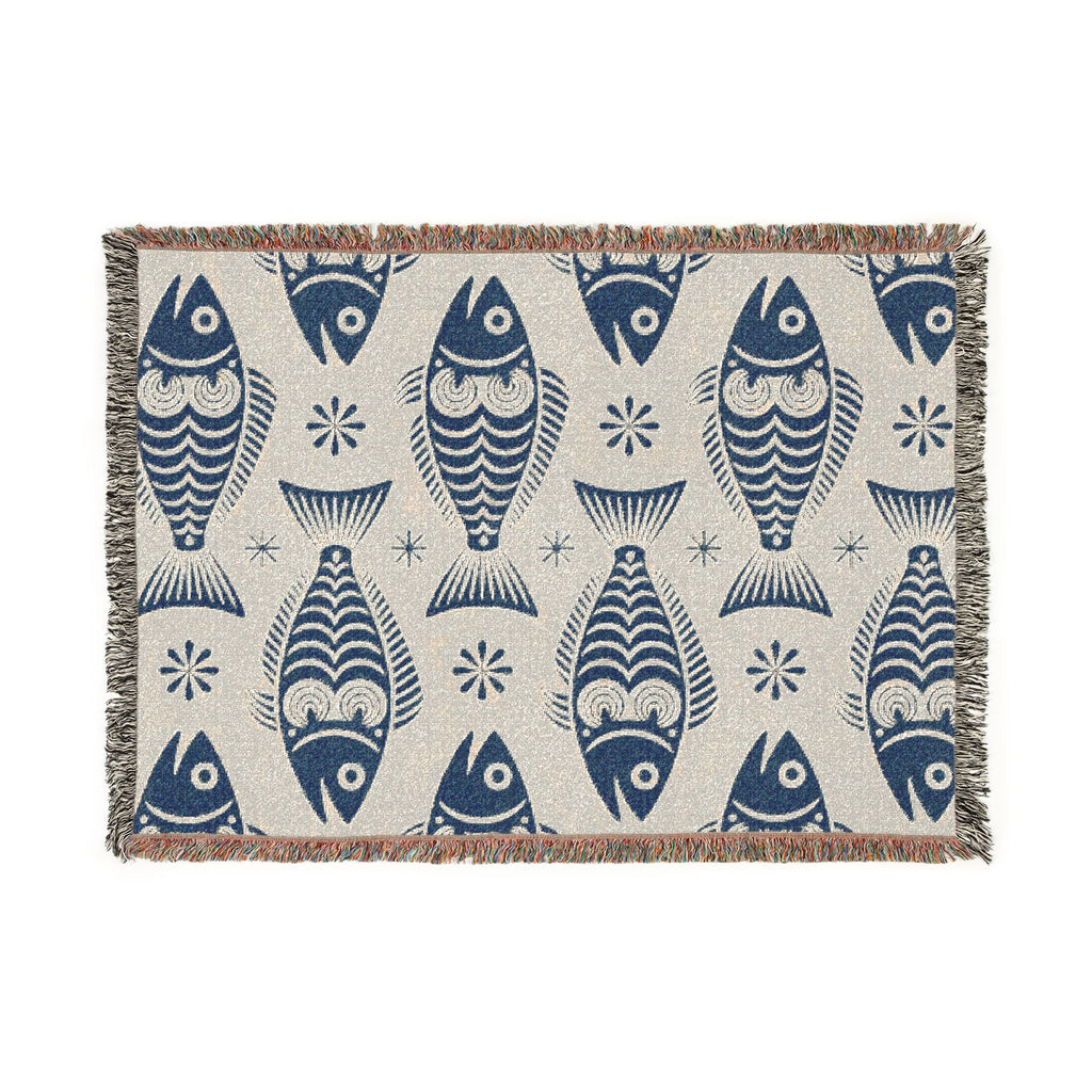 Scandinavian Dala Fish Pattern Woven Blanket | Folk Art