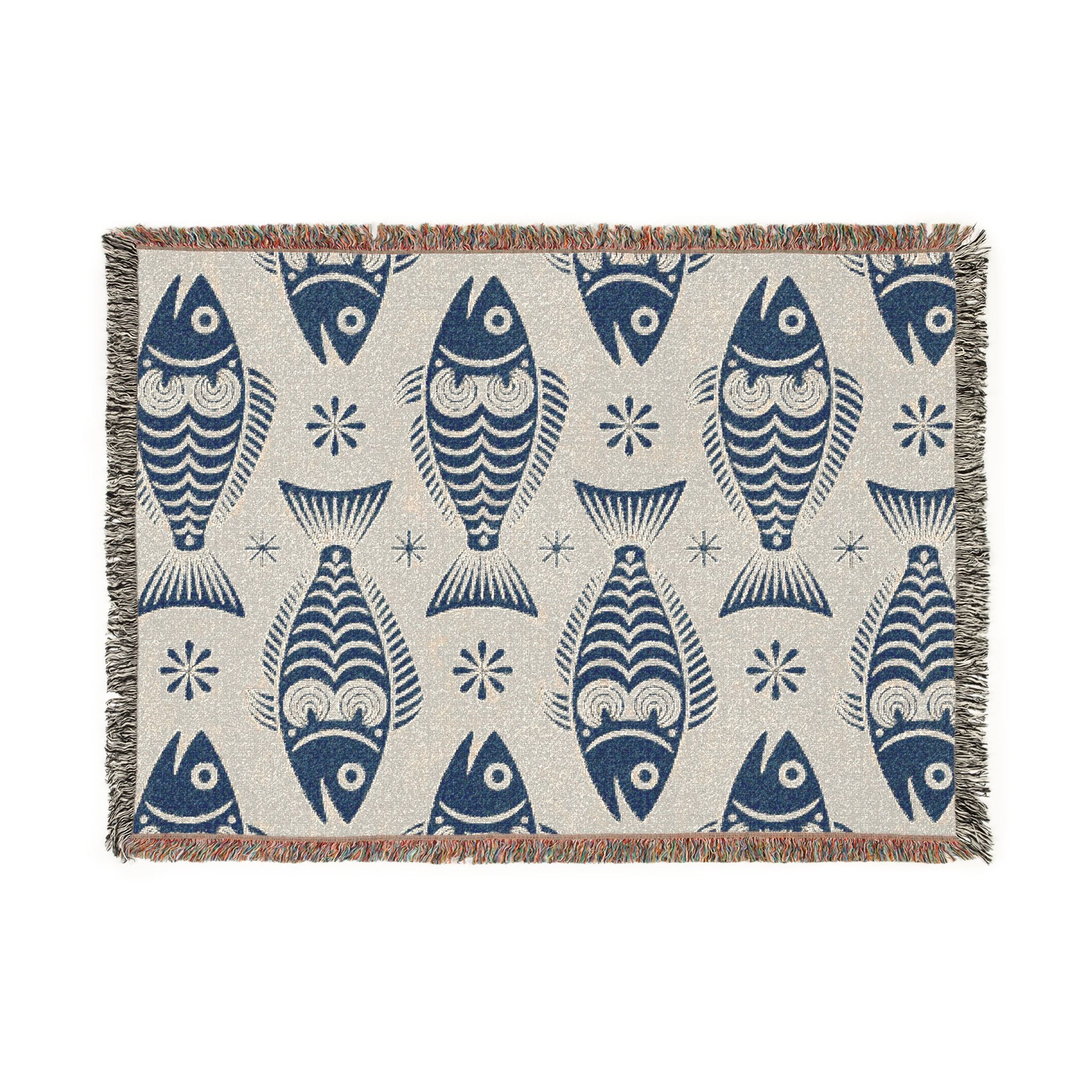 Scandinavian Dala Fish Pattern Woven Blanket | Folk Art