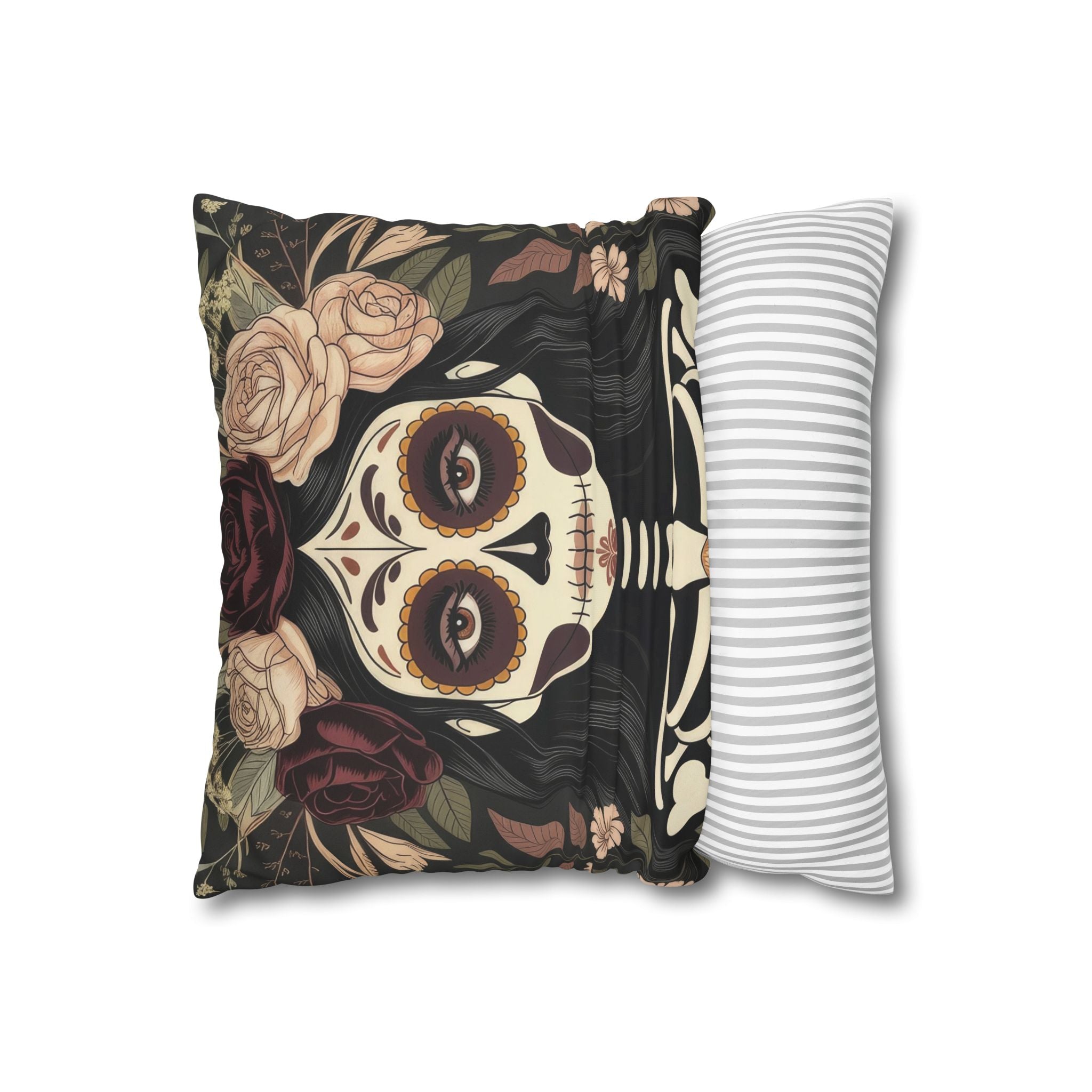 Gothic La Catrina Throw Pillow | Faux Suede Sugar Skull Cushion Cover, Dark Boho Decor