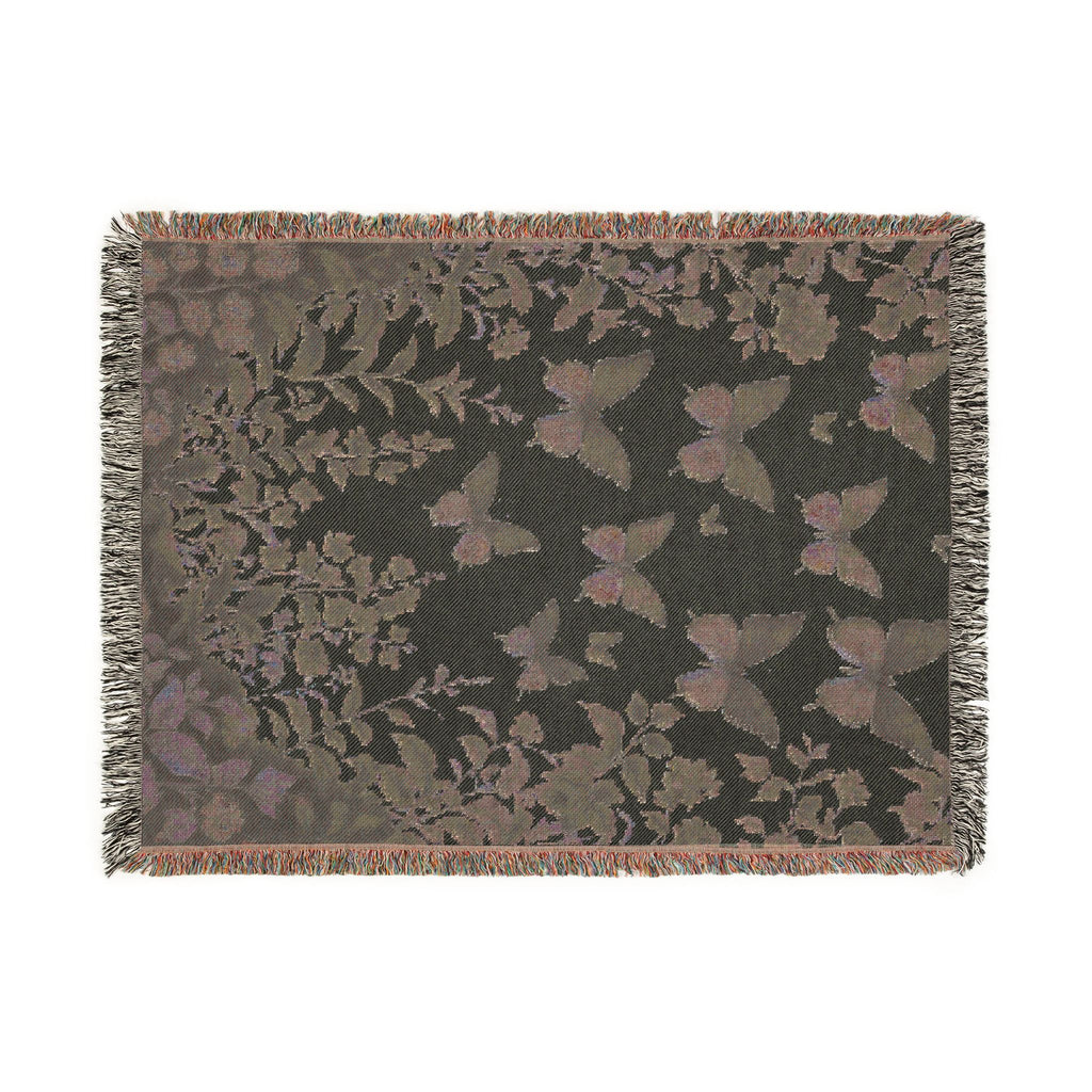 Blue Butterfly Botanical Woven Blanket | Cottagecore Throw