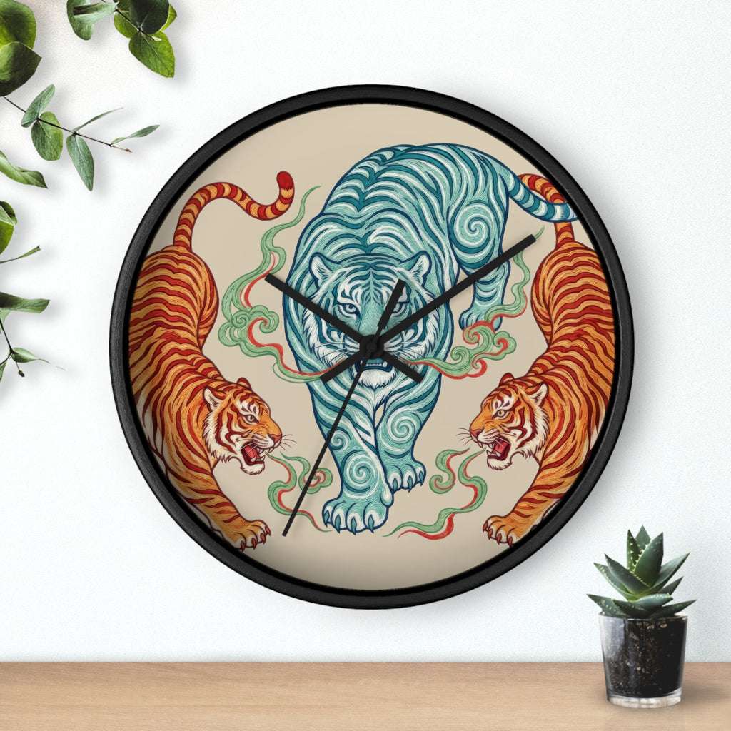 Chinoiserie Three Tigers Wall Clock | Mid Century Modern