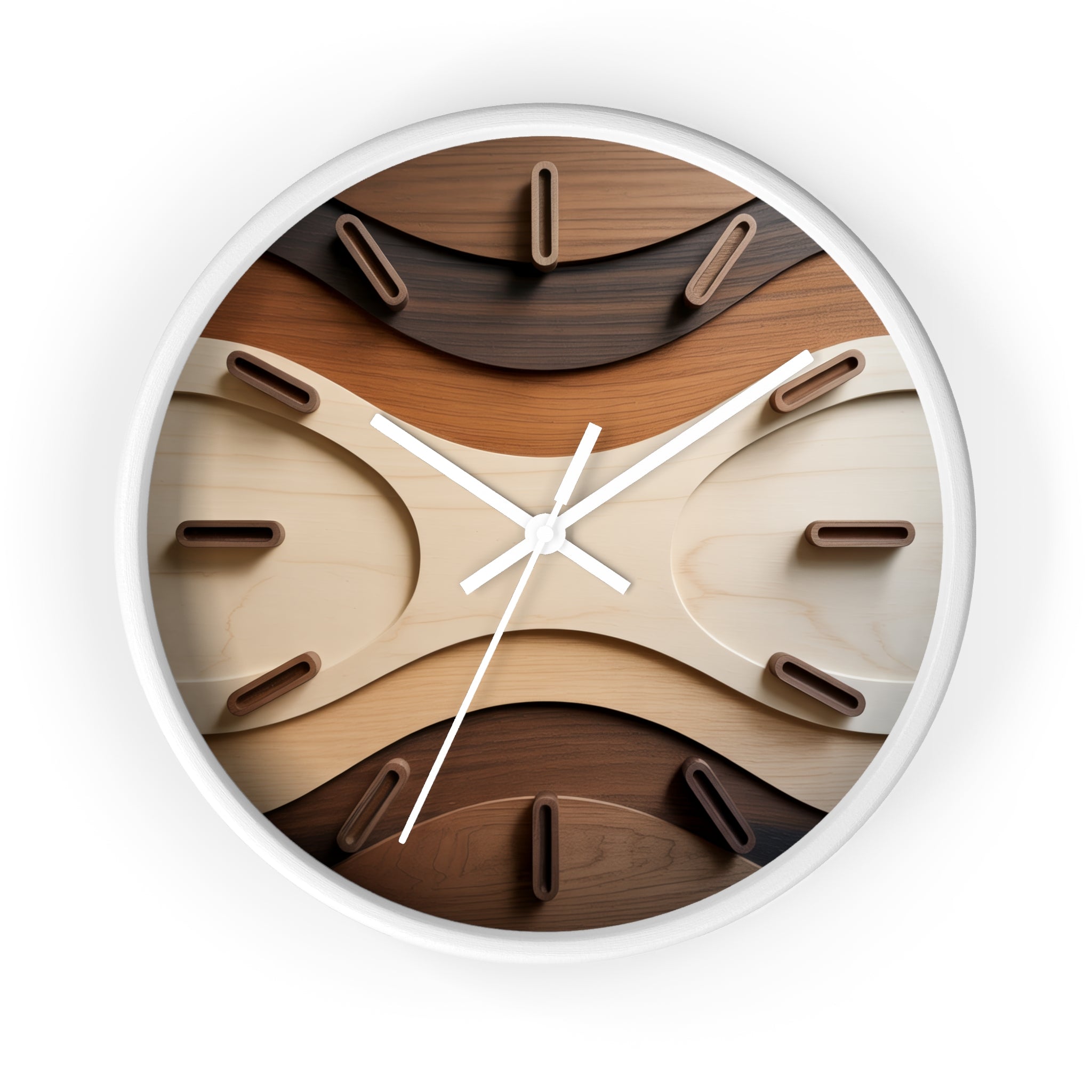 Mid Century Modern Clock Face Design, Geometric Starburst Artwork, Marquetry-Style Pattern, Neutral Scandinavian Decor