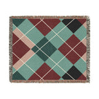 Teal Burgundy Argyle Woven Blanket | Geometric Plaid Throw