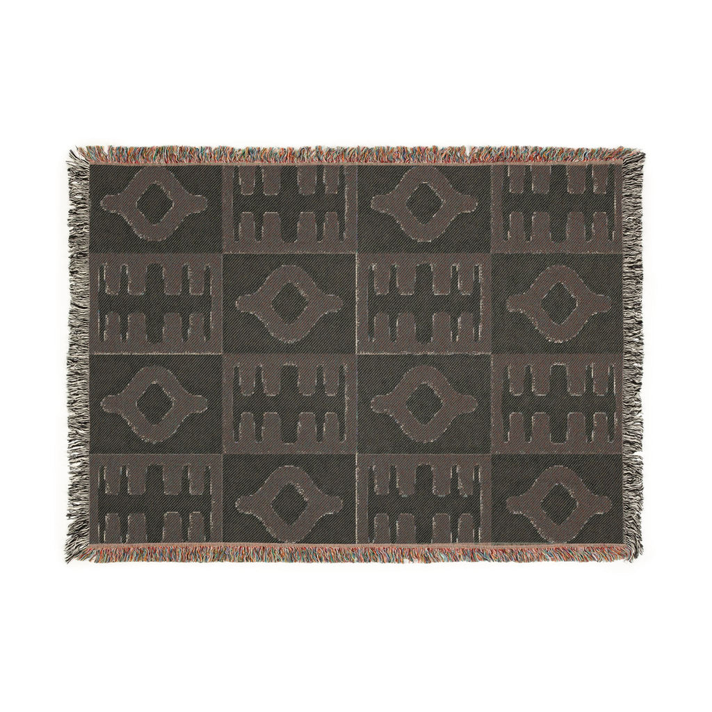 Black Neutral Geometric Pattern Woven Blanket | Modern Minimal Throw