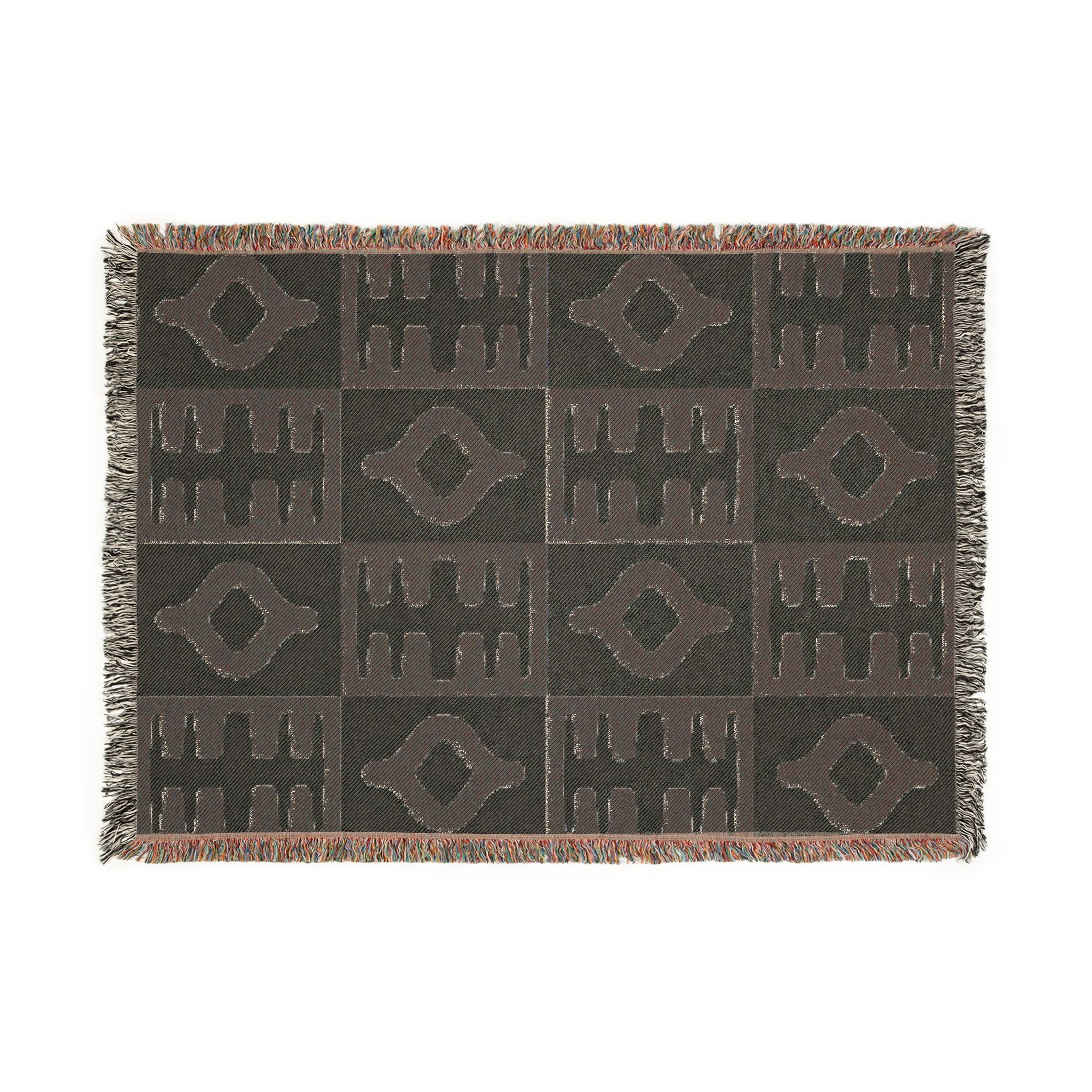 Black Neutral Geometric Pattern Woven Blanket | Modern Minimal Throw