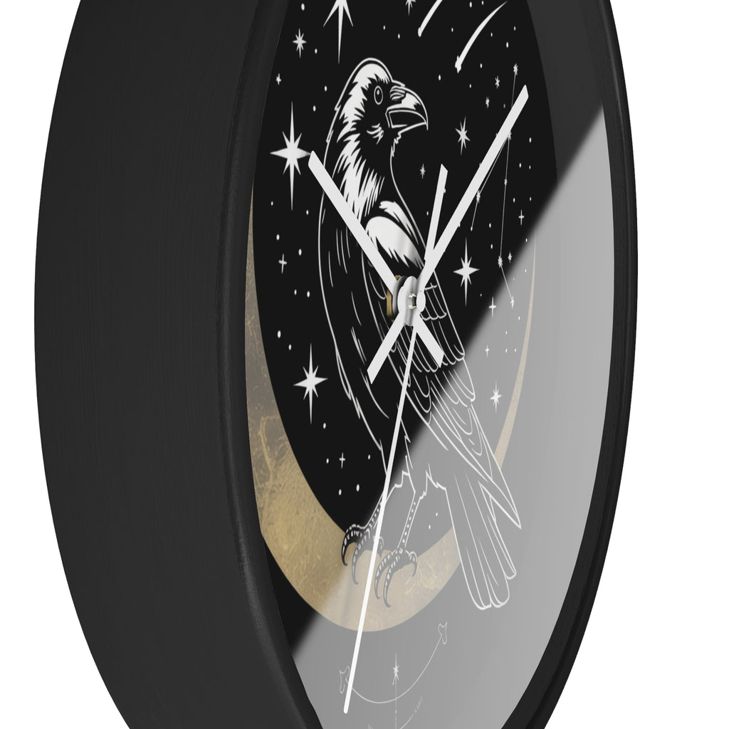 Raven Crescent Moon Wall Clock | Gothic Celestial Stars, Witchy Dark Academia