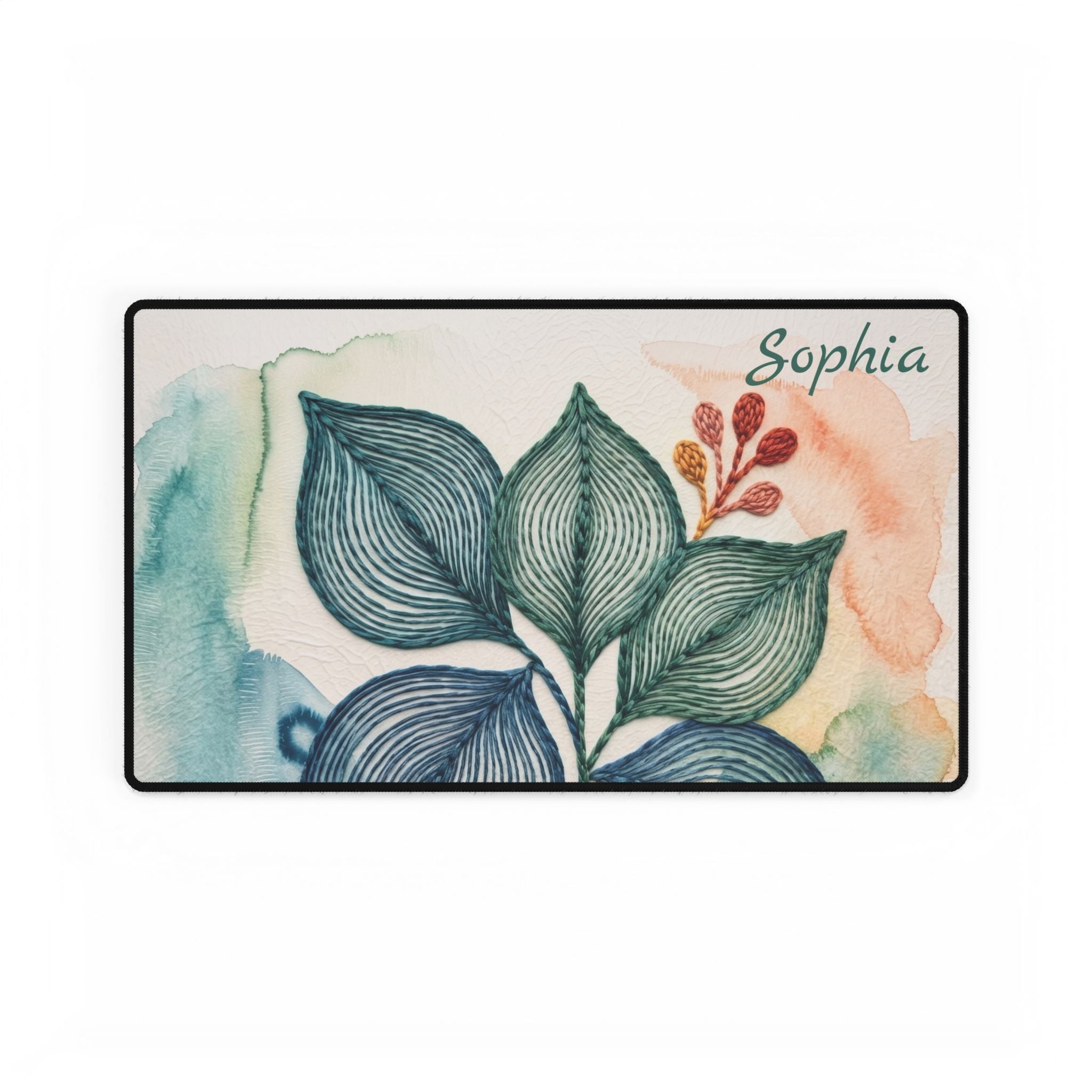 Abstract Leaf Desk Mat, Cubicle Decor, Blue Green Office Mouse Pad, Botanical Desk Accessory