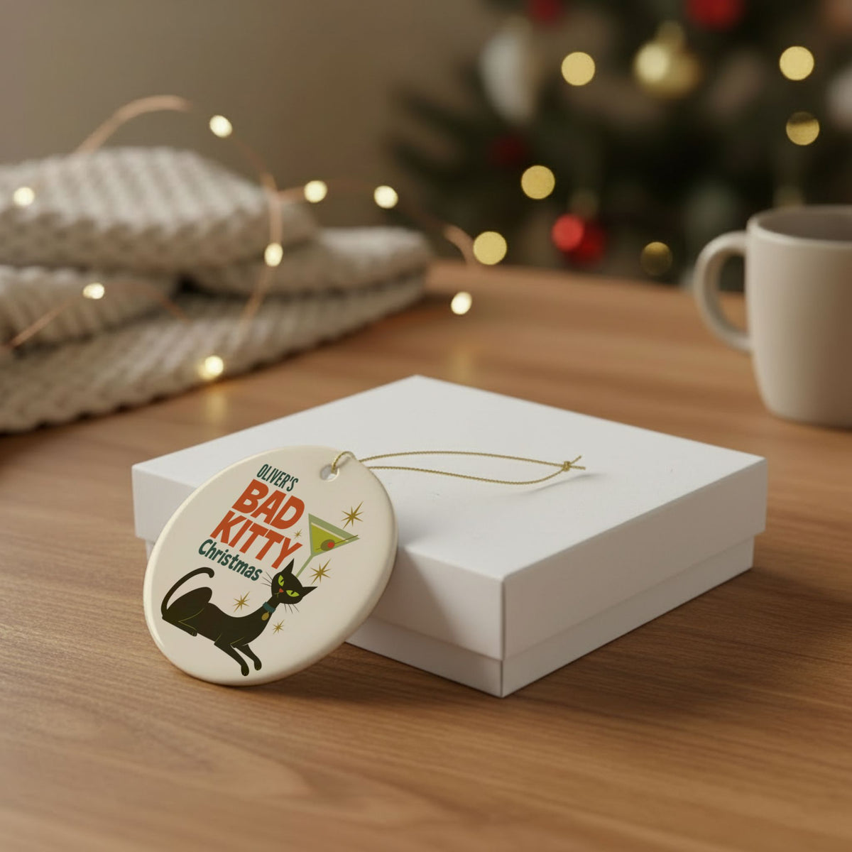 Bad Kitty Black Cat Ornament | Personalized Names
