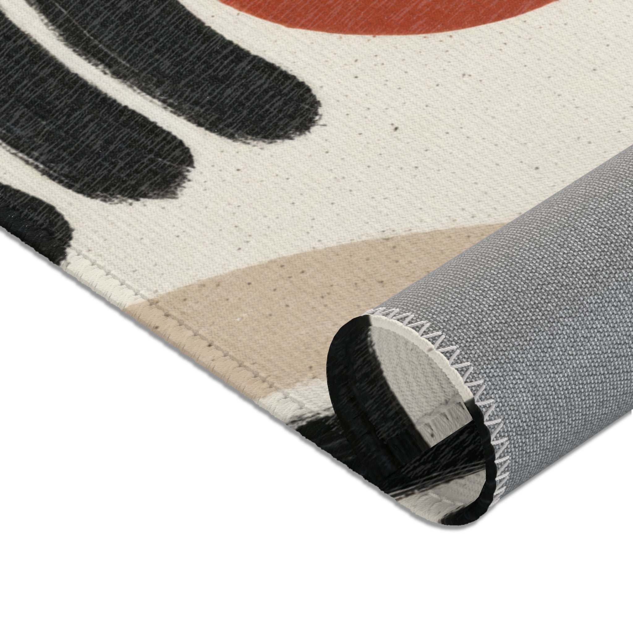 Hand-Drawn Arches MCM Area Rug | Modern Sun Dot Pattern, Neutral Tan Terracotta