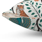 Tiger Peacock Throw Pillow | Botanical Animal Decor