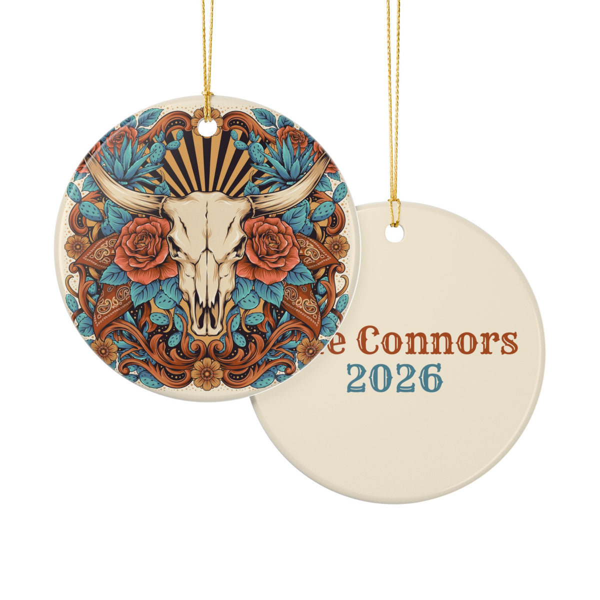 Floral Bull Skull Ornament | Western Cowgirl Christmas Decor