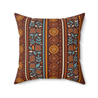 Rust and teal floral stripe faux suede accent pillow, alternate view