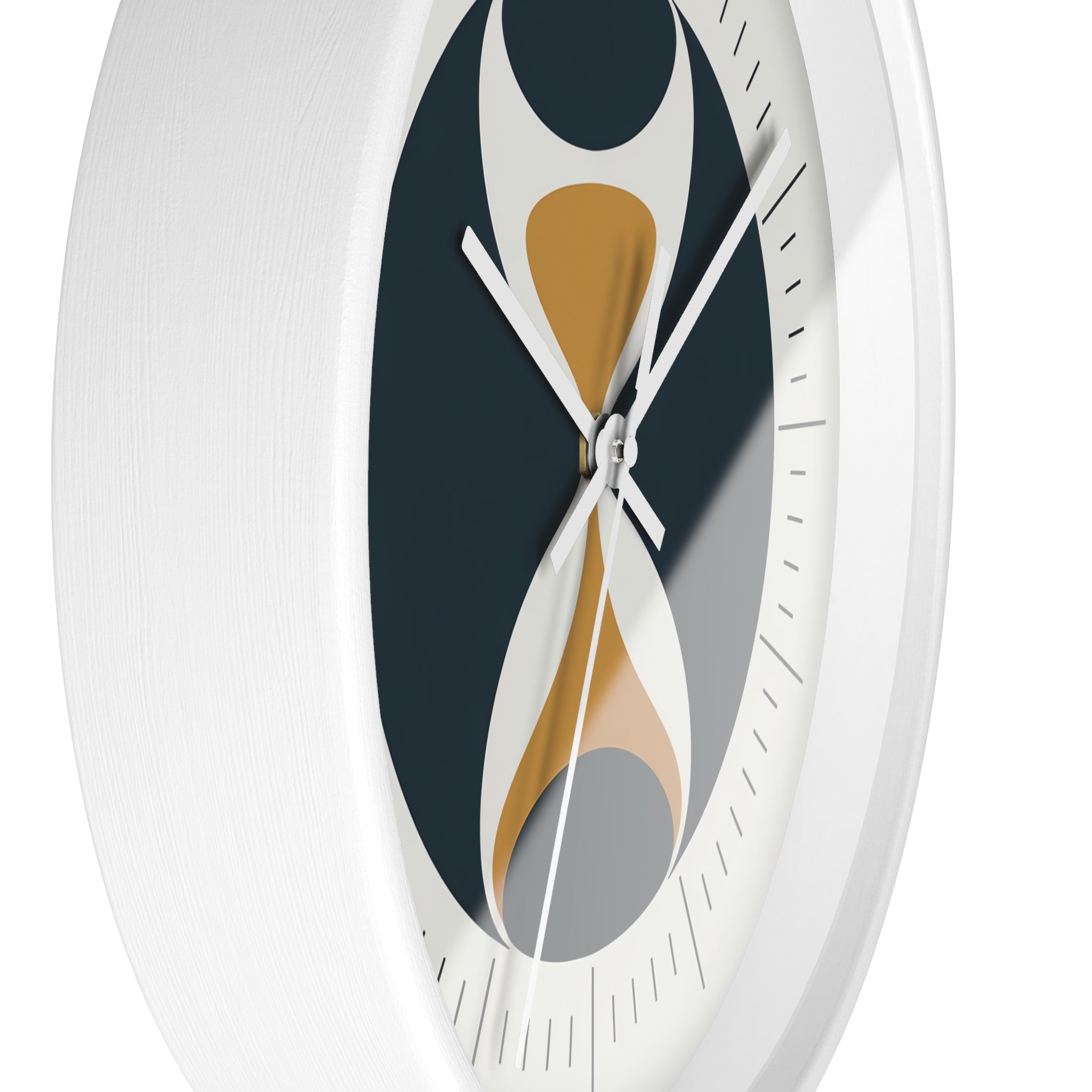 Mid Century Modern Clock | Atomic Retro Minimalist Hourglass Wall Clock | Navy & Gold