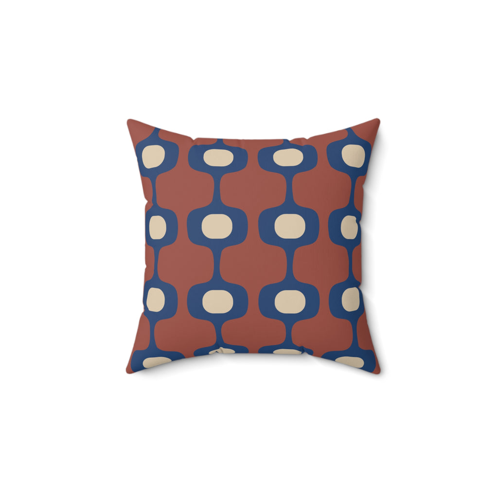 Mid-Century Geometric Pattern Pillow, Retro Terracotta Navy Accent