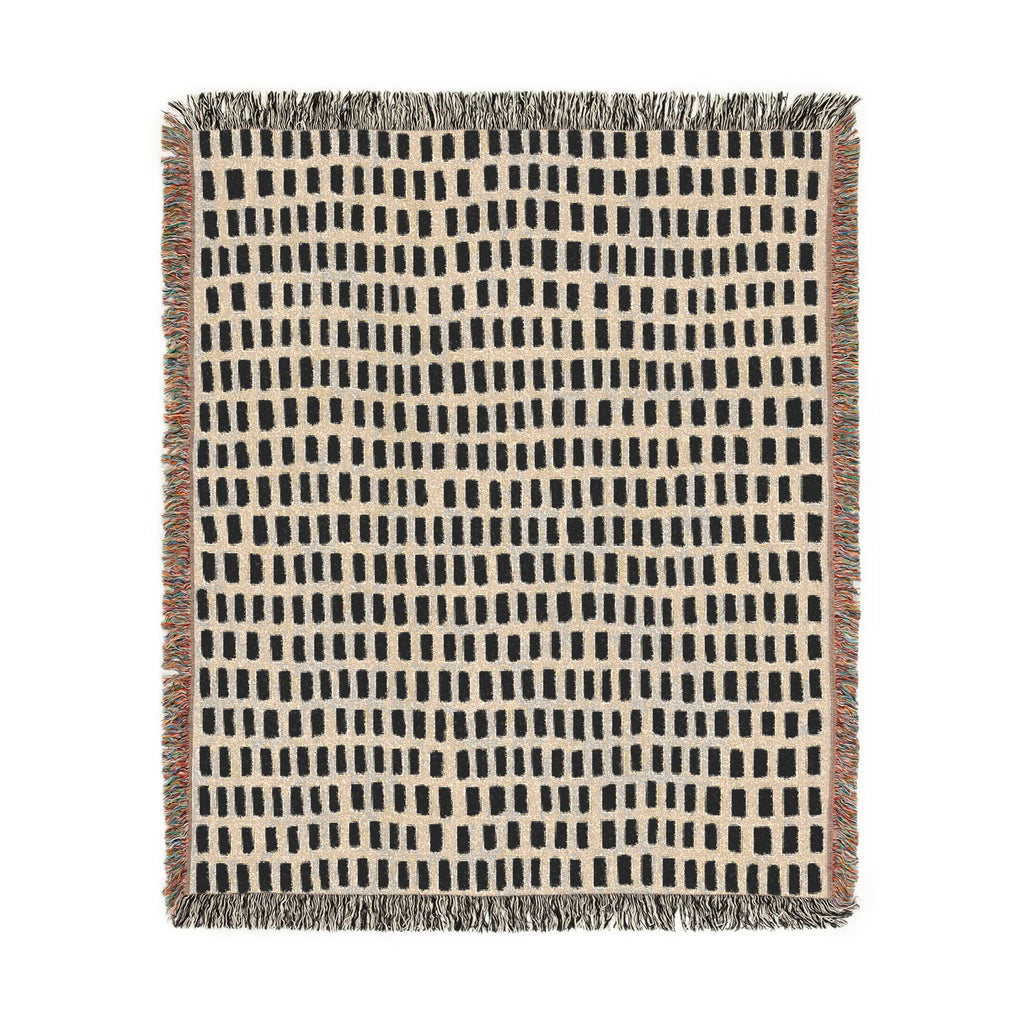 Updated Hand-Drawn Grid Texture Woven Blanket | Cream Background