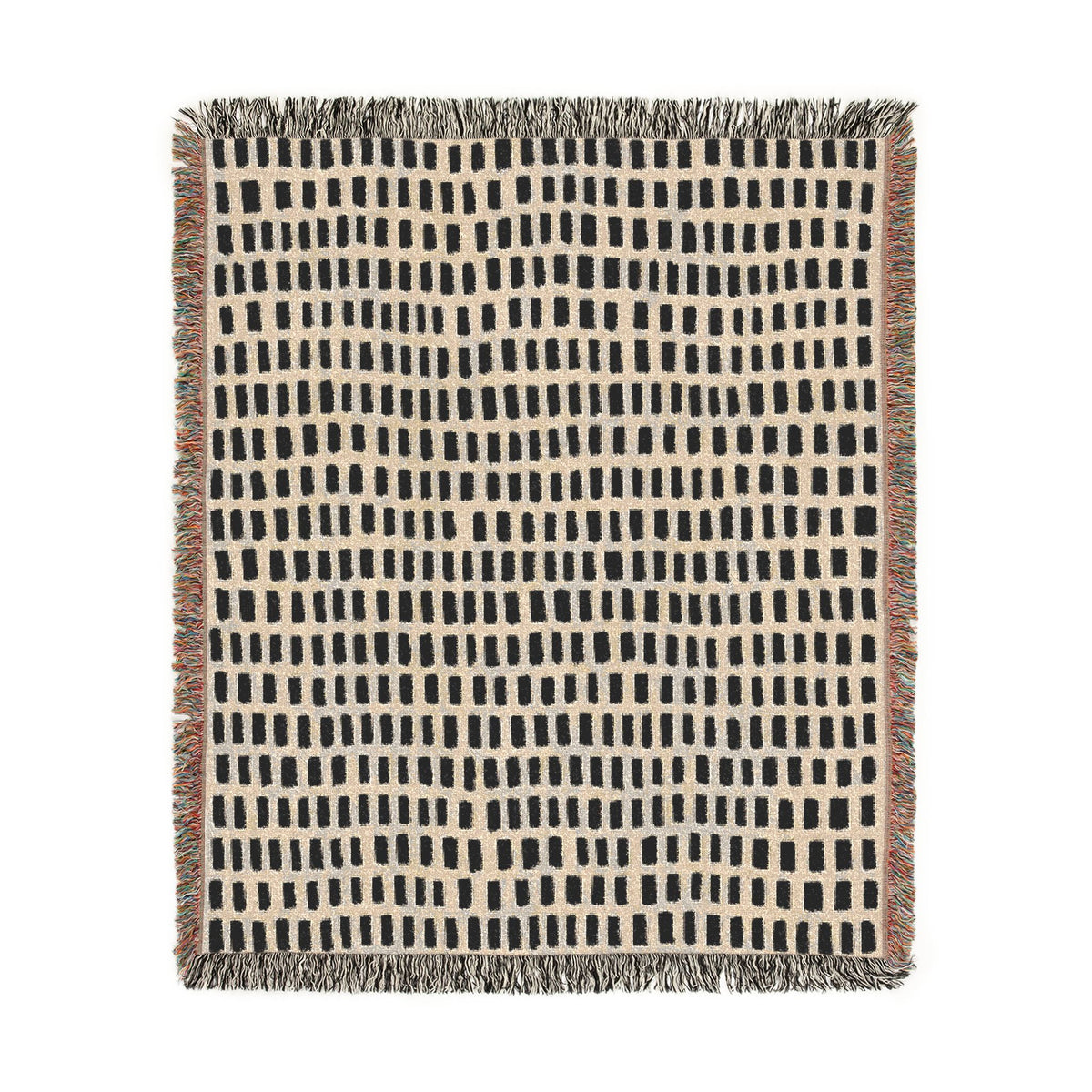 Updated Hand-Drawn Grid Texture Woven Blanket | Cream Background