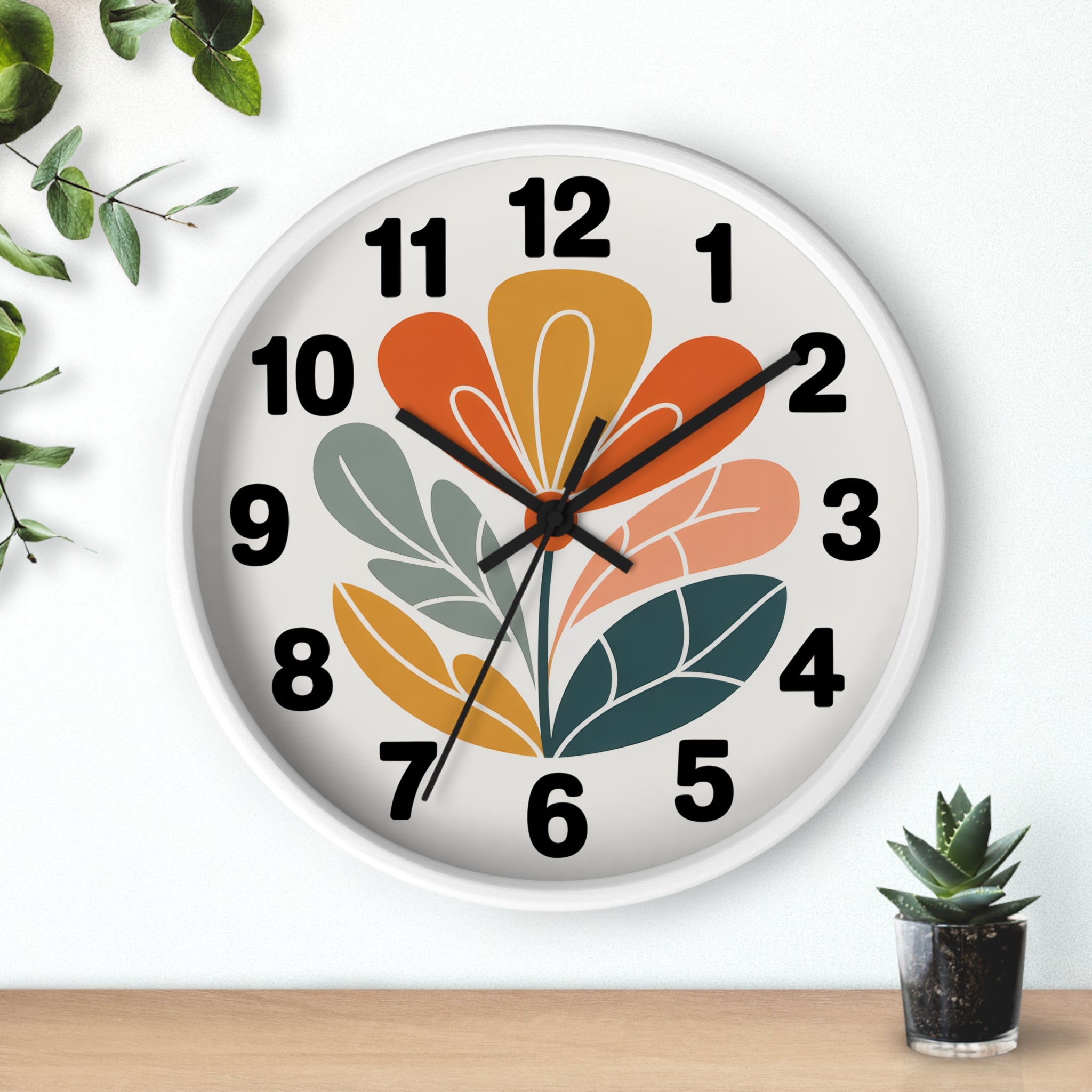Mid-Century Graphic Flower Wall Clock | Scandinavian Retro Floral Clock