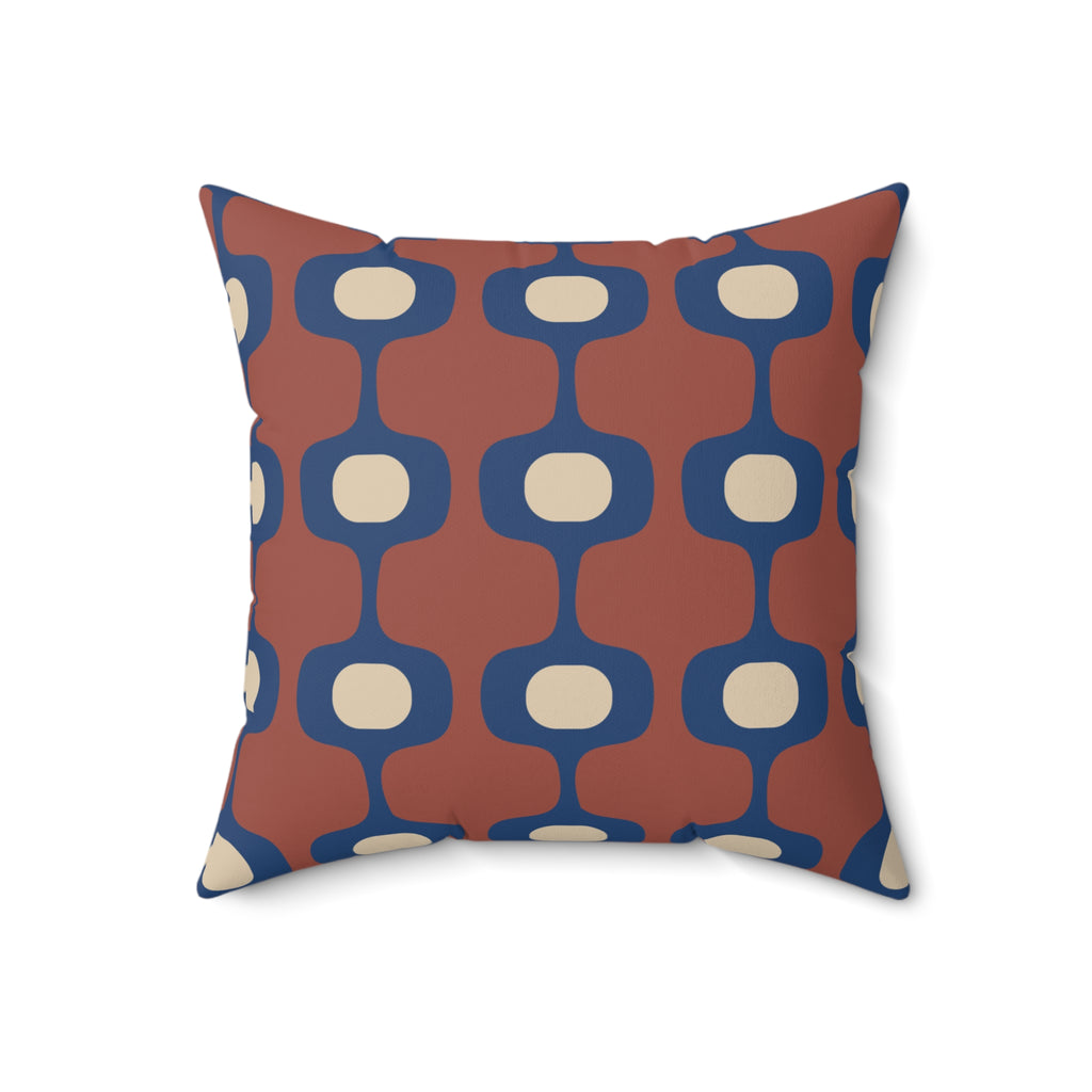 Mid-Century Geometric Pattern Pillow, Retro Terracotta Navy Accent
