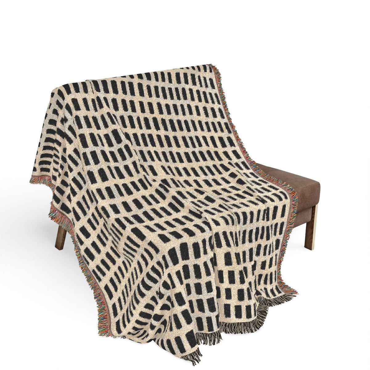 Updated Hand-Drawn Grid Texture Woven Blanket | Cream Background