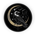 Raven Crescent Moon Wall Clock | Gothic Celestial Stars, Witchy Dark Academia