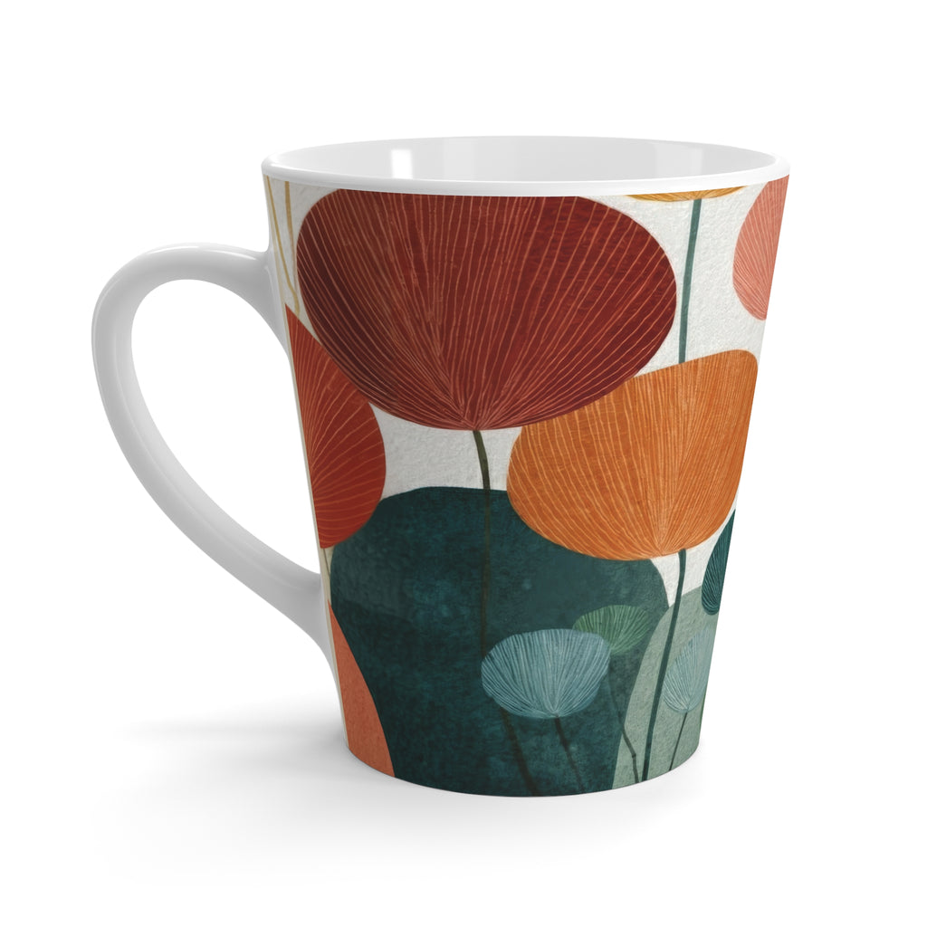 Mid-Century Modern Latte Mug, Retro Botanical Coffee Mug, Watercolor Floral Ceramic Mug"