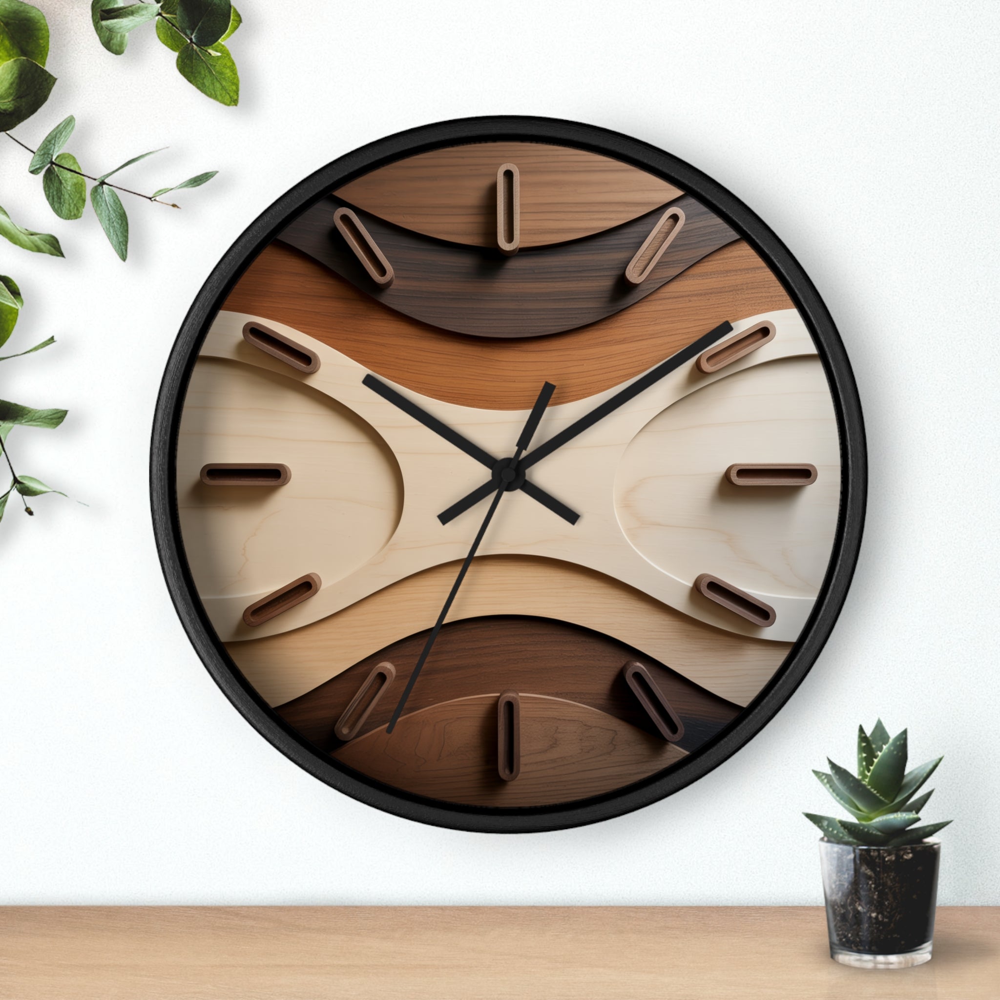Mid Century Modern Clock Face Design, Geometric Starburst Artwork, Marquetry-Style Pattern, Neutral Scandinavian Decor