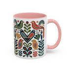 Scandinavian Folk Bird Accent Mug | Colorful Botanical Coffee Cup