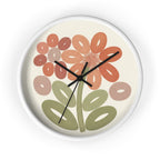 Retro Botanical Flower Wall Clock | Coral Terracotta Sage