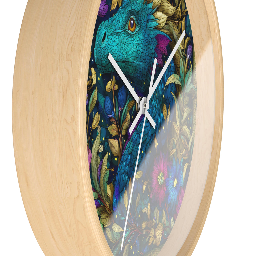 Stained-Glass Dragon Night Garden Wall Clock | Ornate Jewel-Tone Botanical
