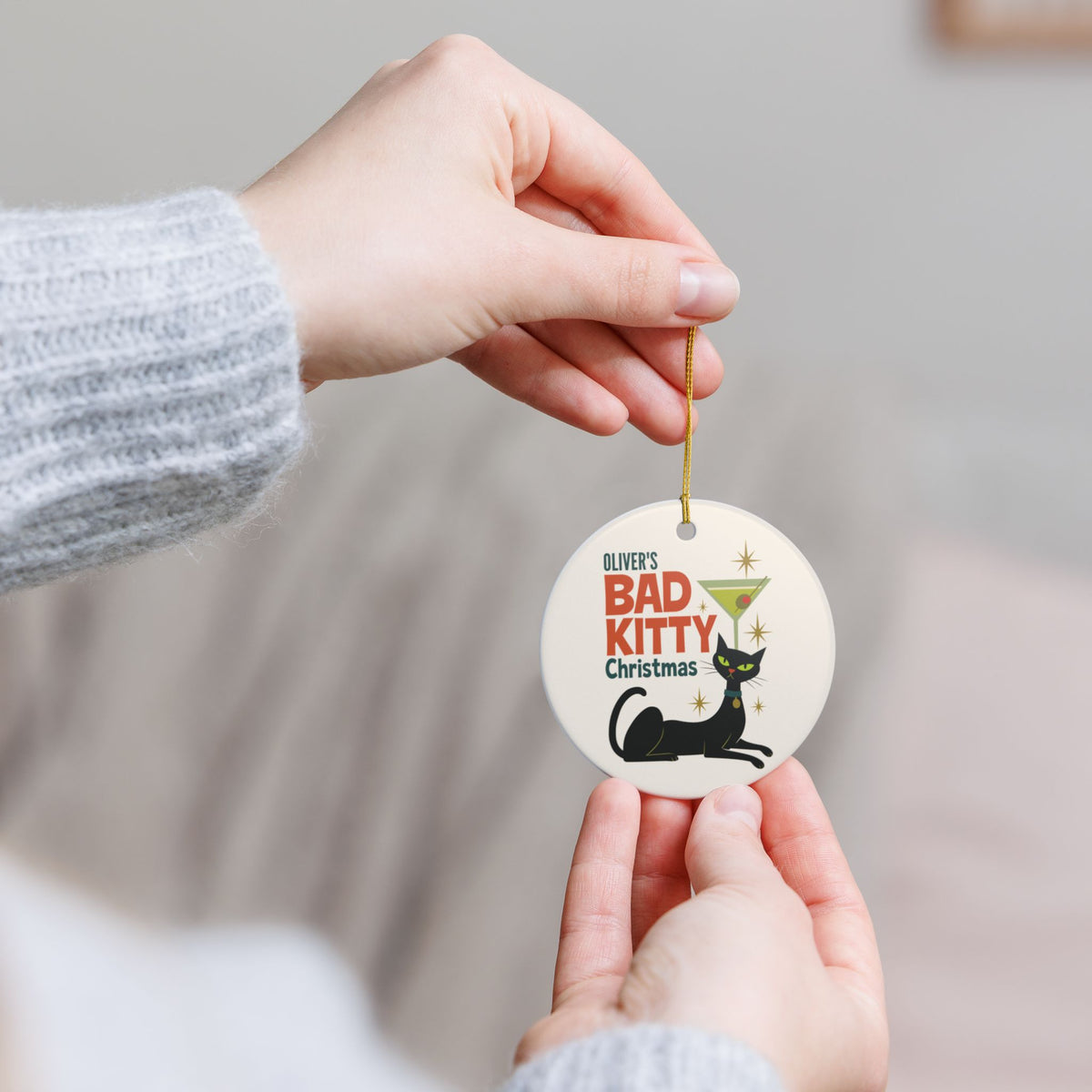 Bad Kitty Black Cat Ornament | Personalized Names