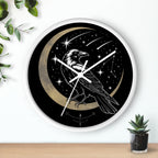 Raven Crescent Moon Wall Clock | Gothic Celestial Decor