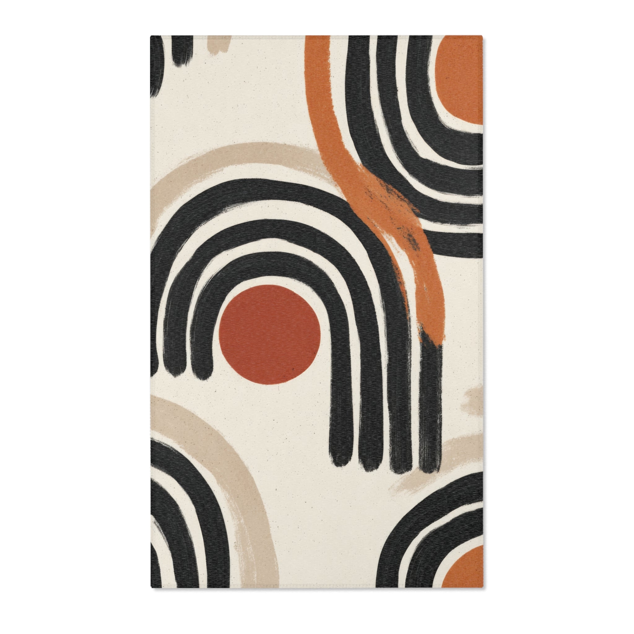 Hand-Drawn Arches MCM Area Rug | Modern Sun Dot Pattern, Neutral Tan Terracotta