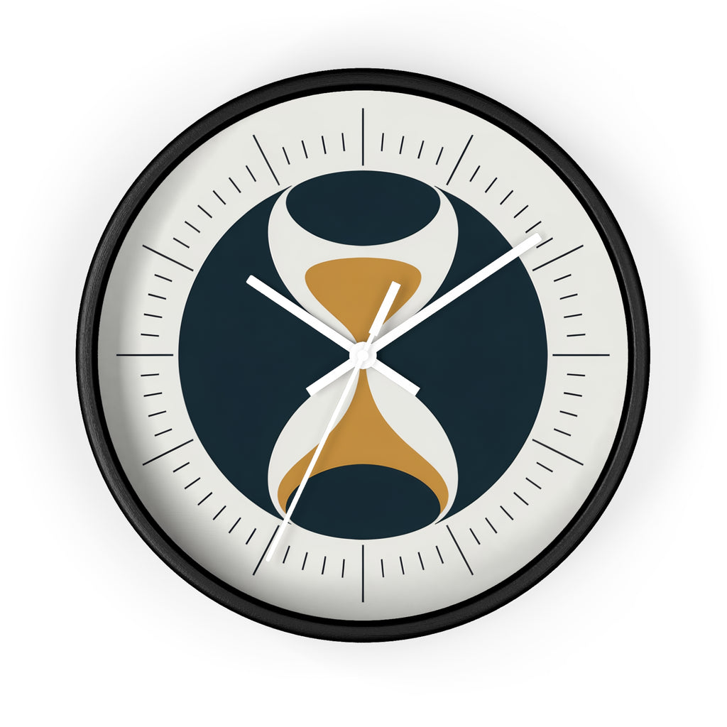 Mid Century Modern Clock | Atomic Retro Minimalist Hourglass Wall Clock | Navy & Gold