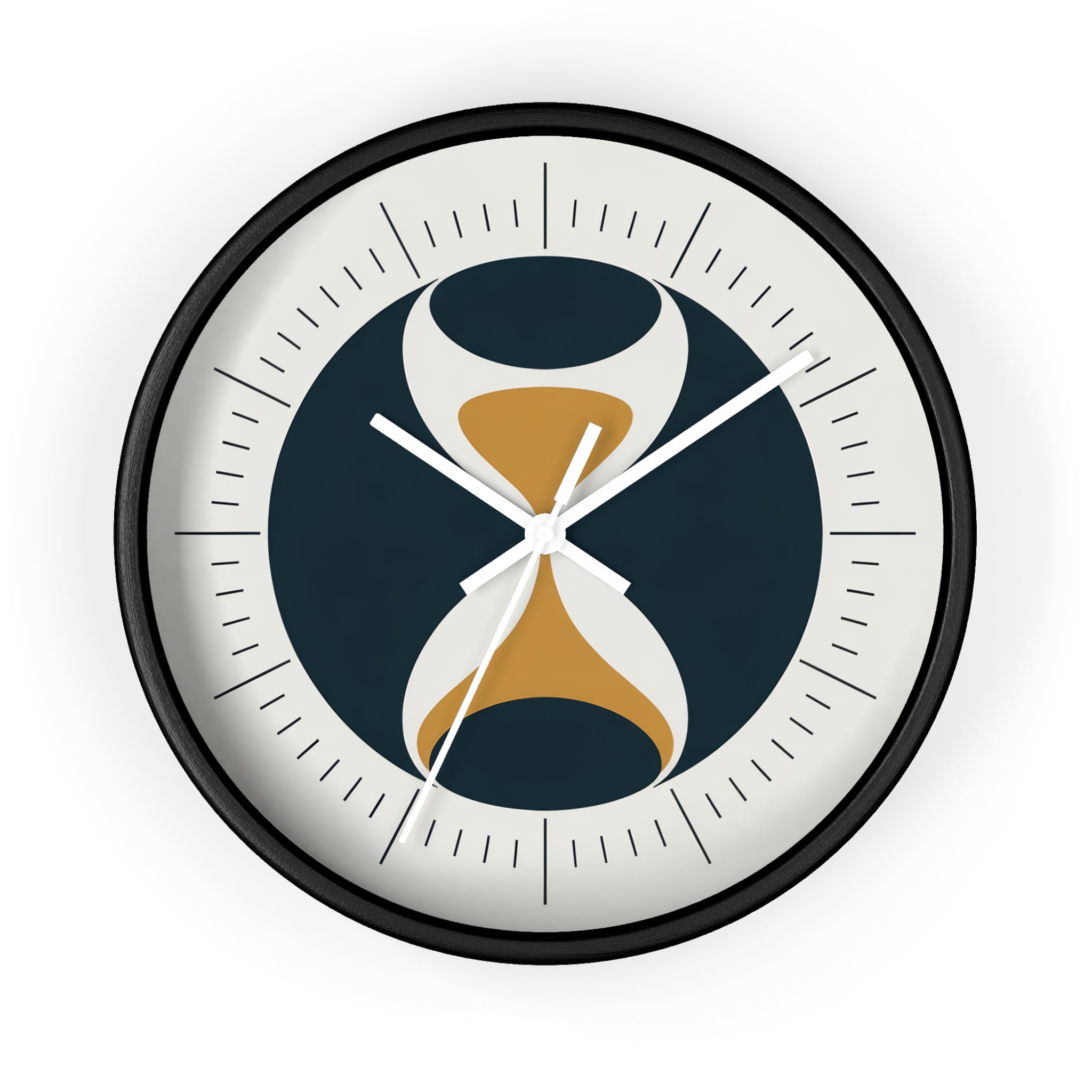 Mid Century Modern Clock | Atomic Retro Minimalist Hourglass Wall Clock | Navy & Gold