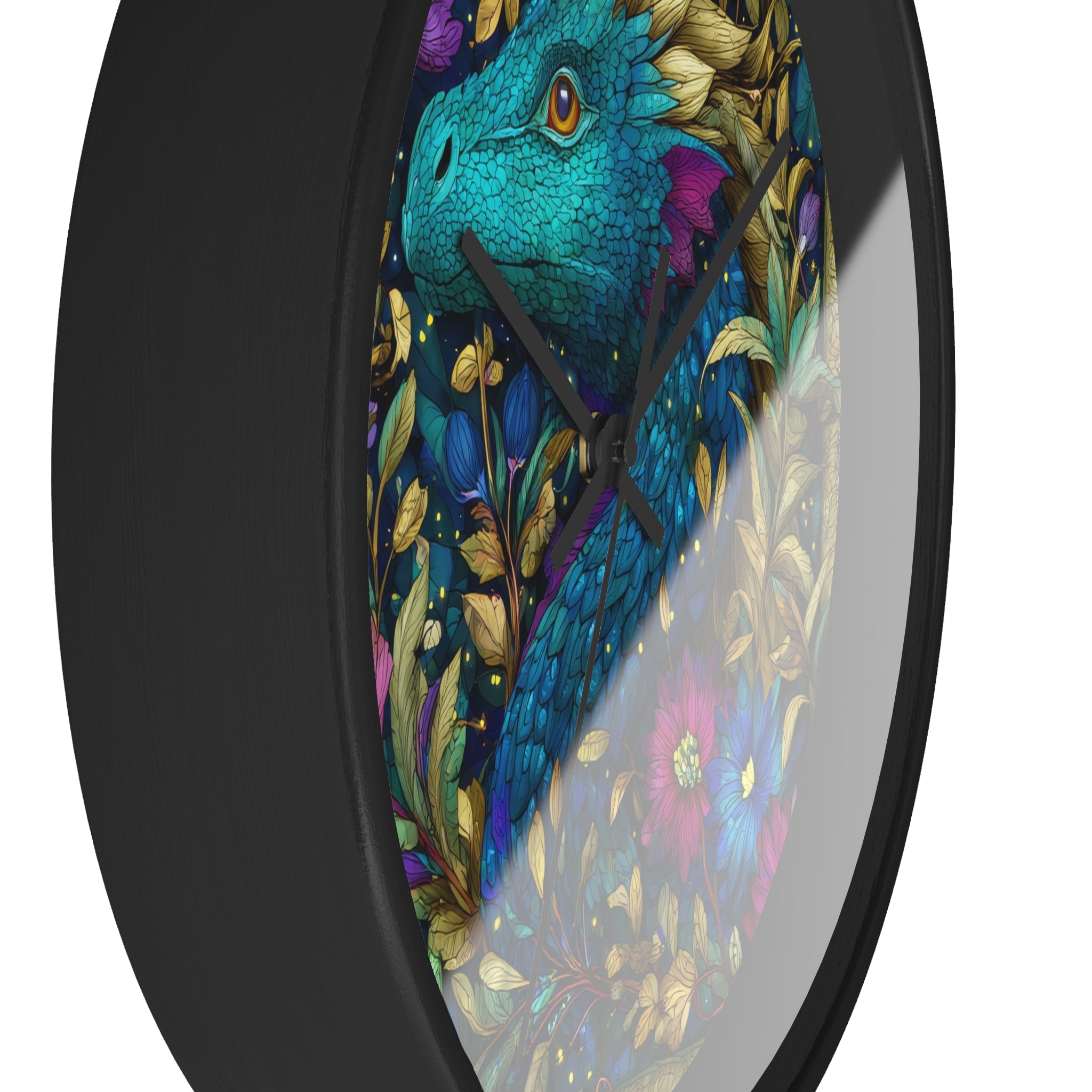 Stained-Glass Dragon Night Garden Wall Clock | Ornate Jewel-Tone Botanical